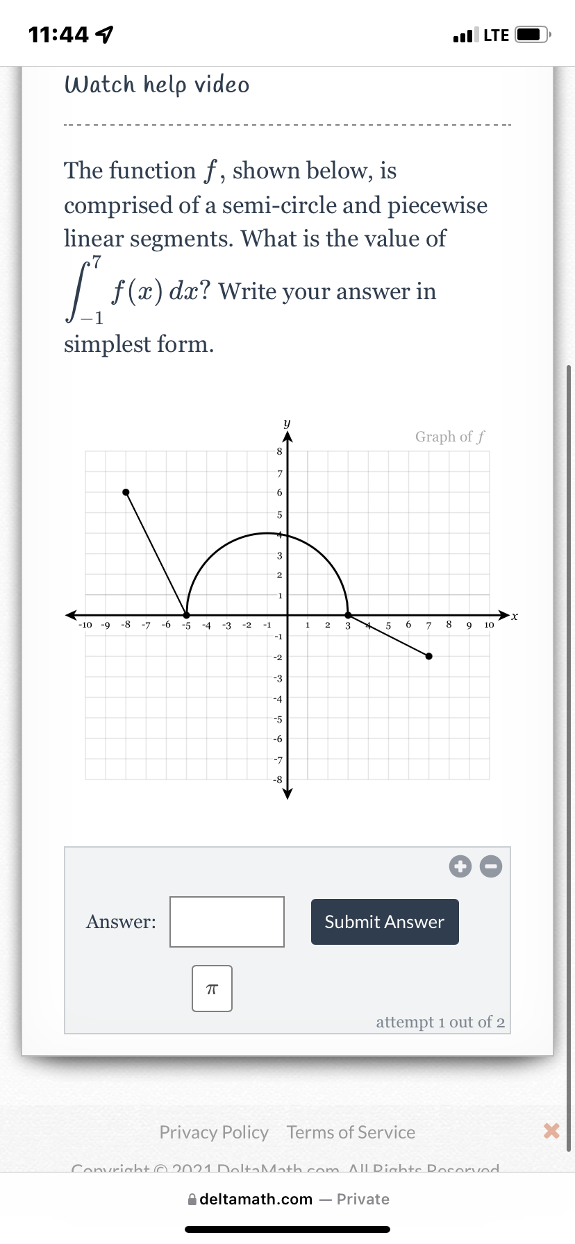  11:44 4 .IIILTE C} Watch help video The function f ,
