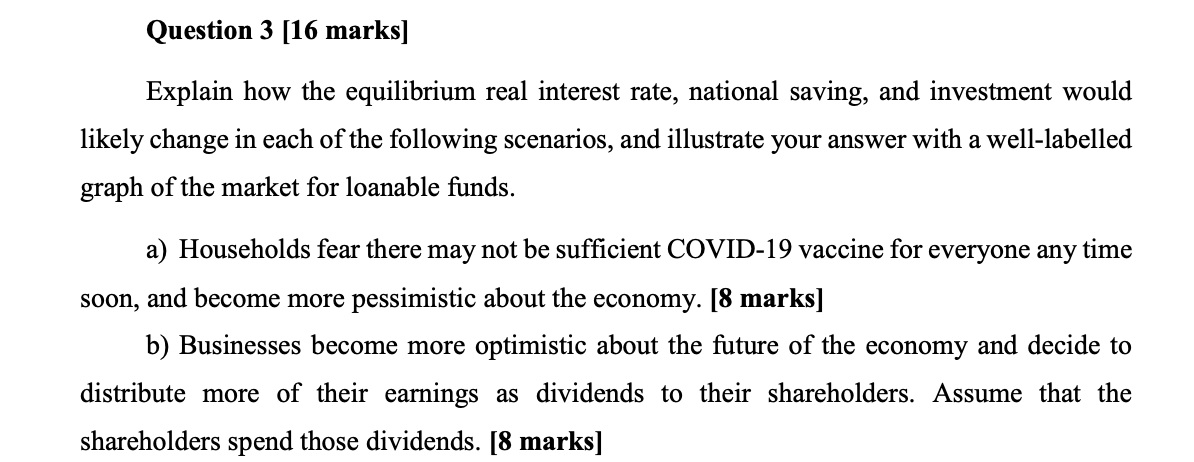  Question 3 [16 marks] Explain how the equilibrium real interest rate,