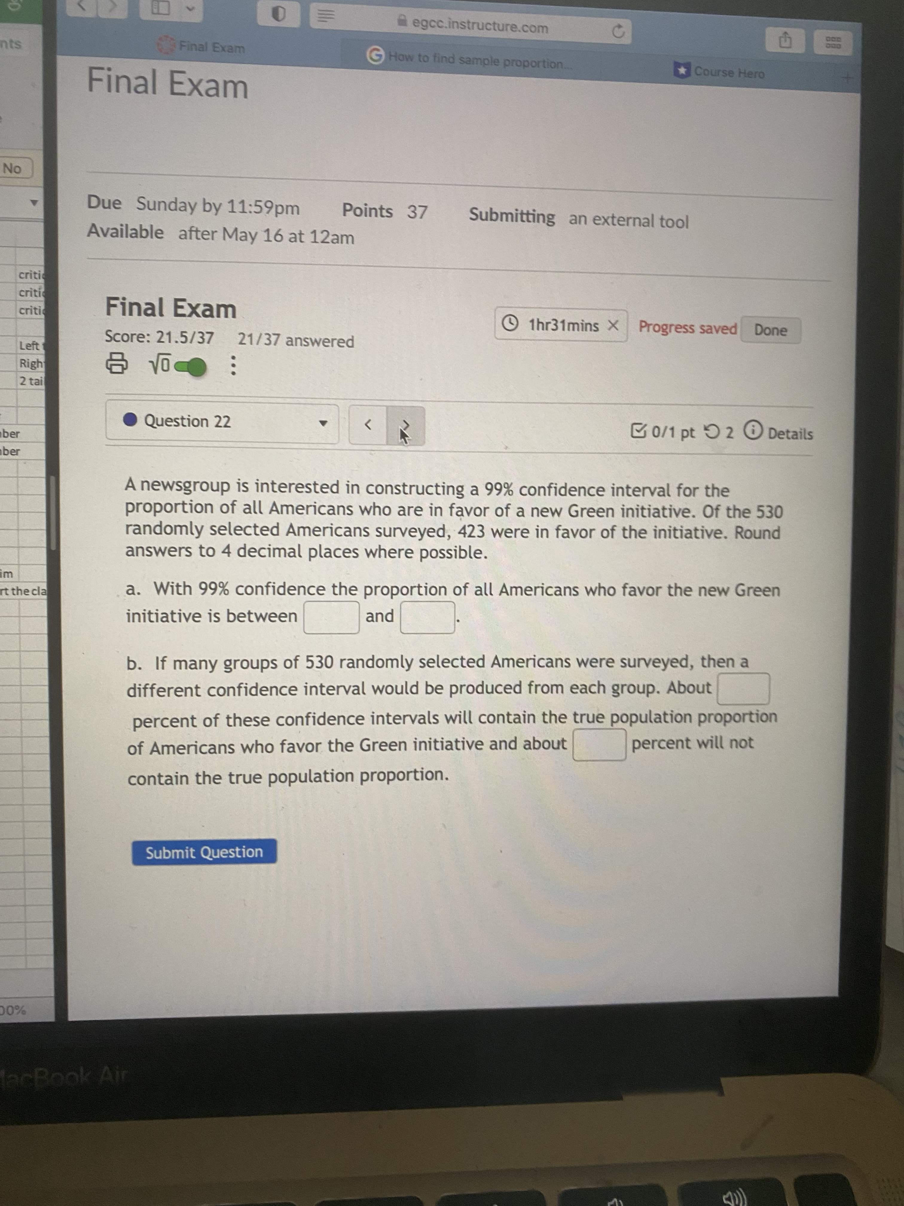 0 egcc.instructure.com nts Final Exam G How to find sample proportion