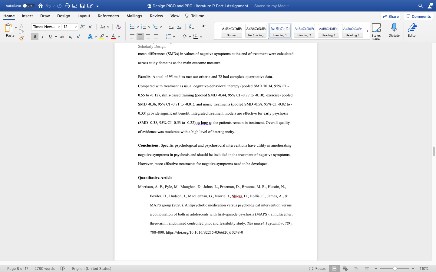 AutoSave . OFF Design PICO and PEO Literature R Part | Assignment