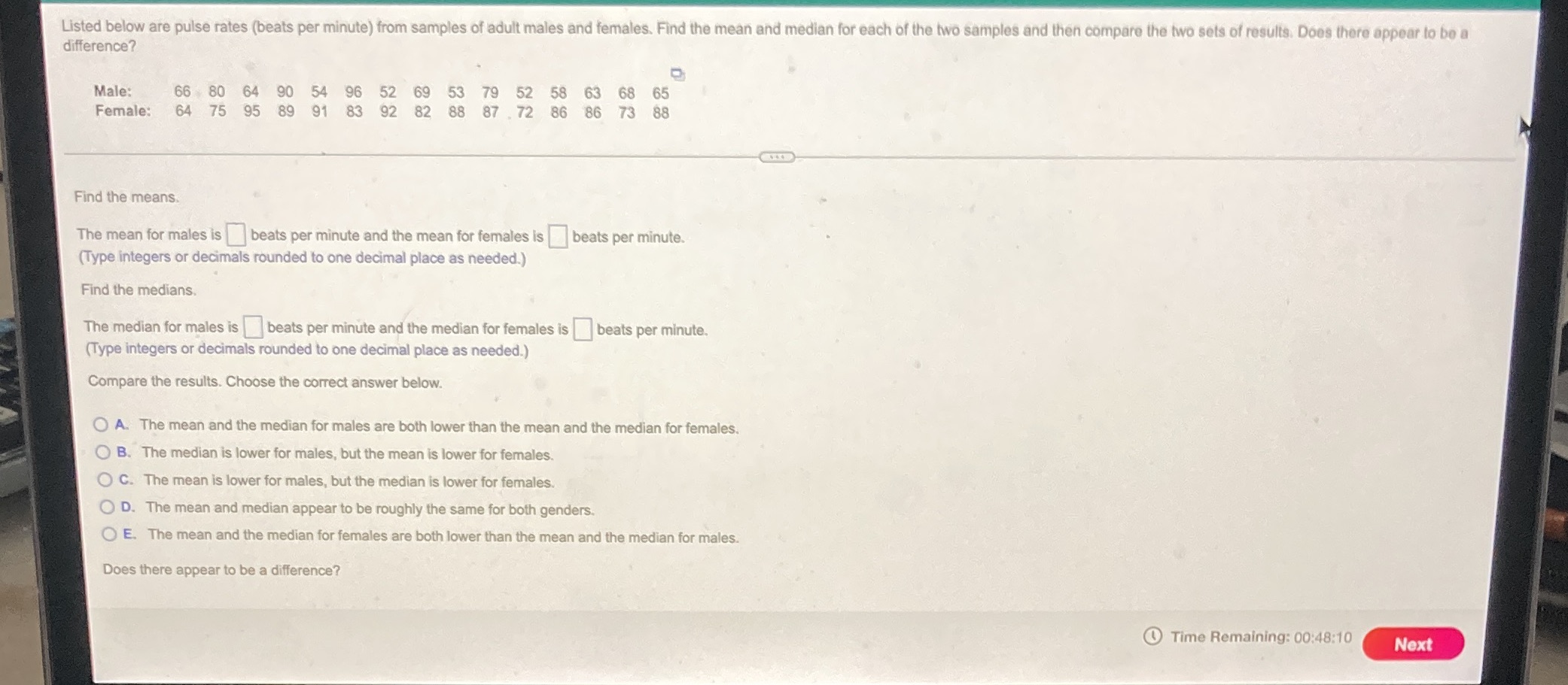 Listed below are pulse rates (beats per minute) from samples of