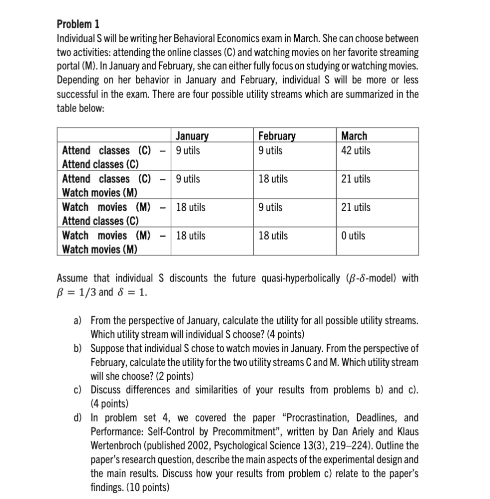 Clear solutions please Problem 1 Individual S will be writing her Behavioral