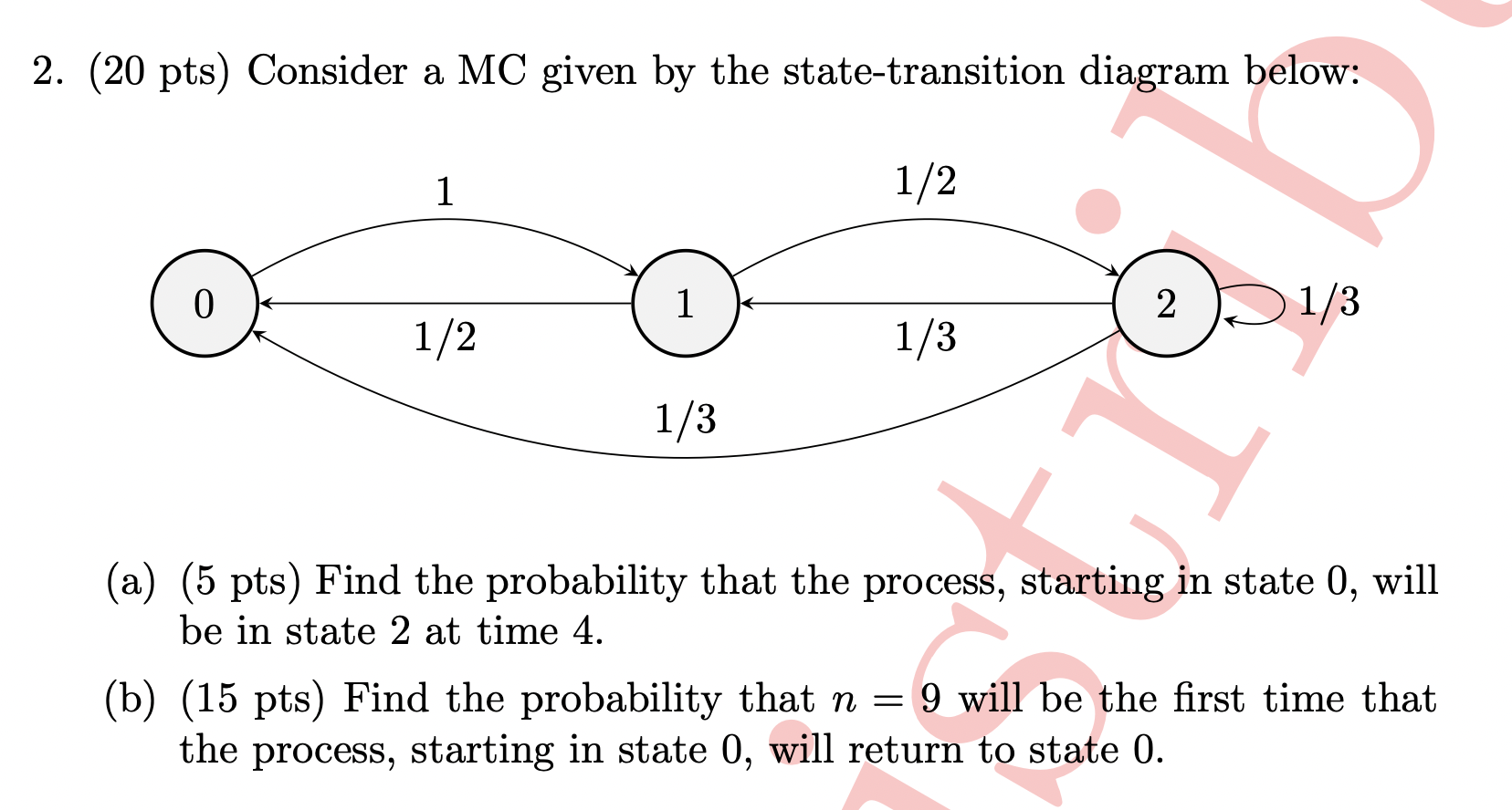  2. (20 pts) Consider a MC given by the state-transition diagram