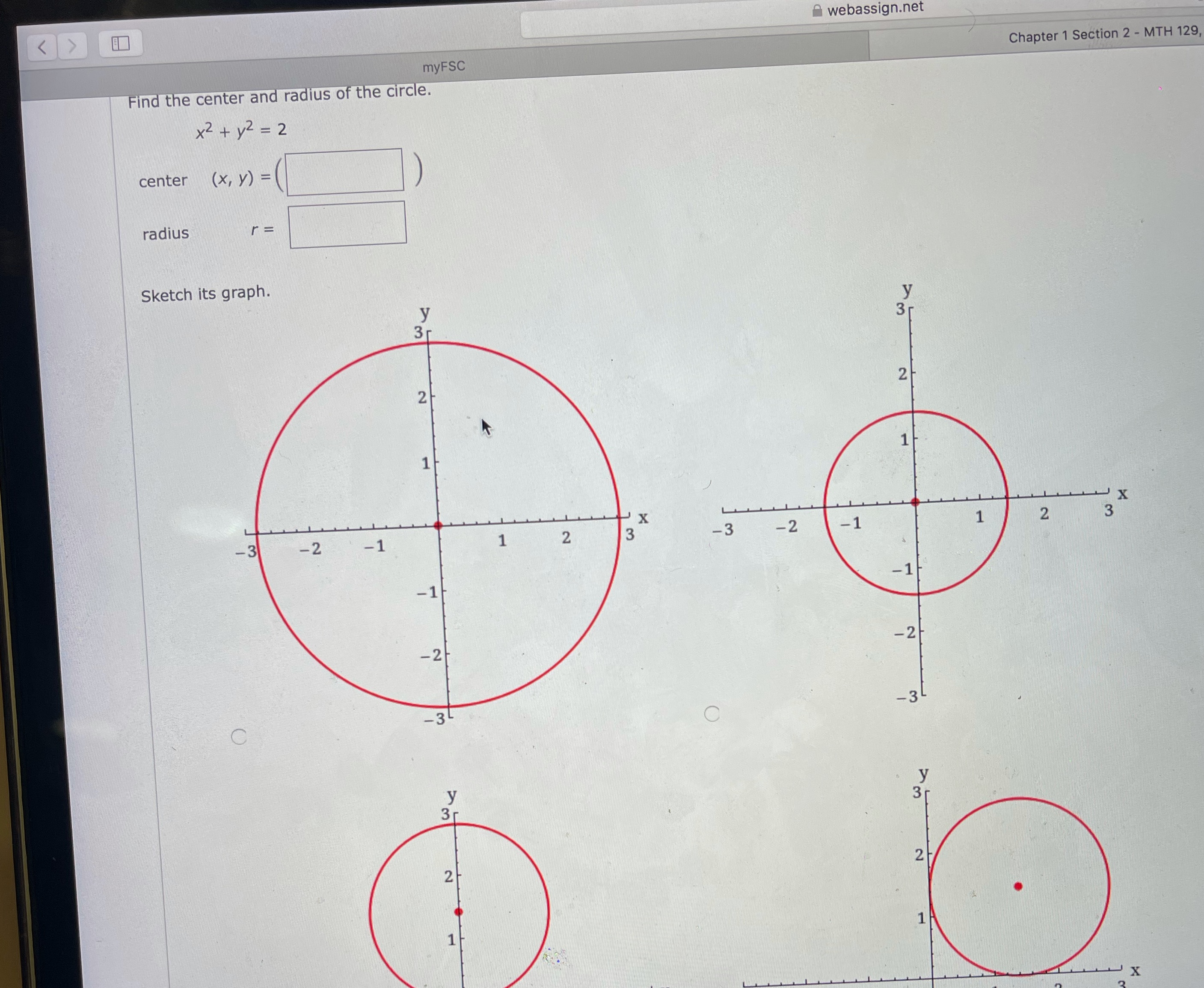 Que #6 webassign.net myFSC Chapter 1 Section 2 - MTH 129 Find
