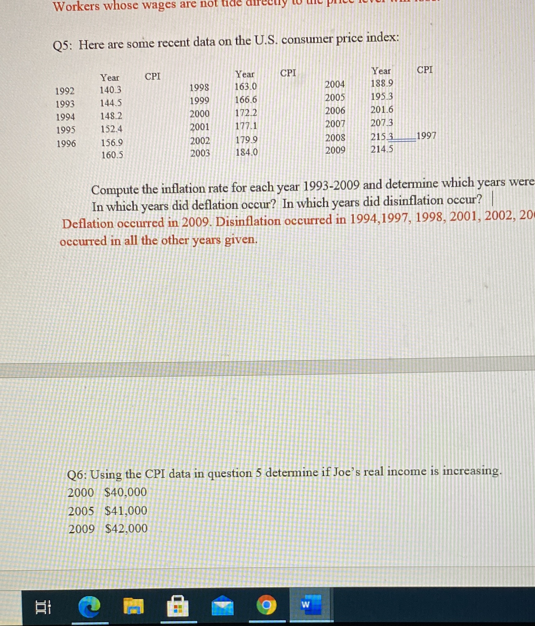 Use the data in question five to answer question six Workers whose