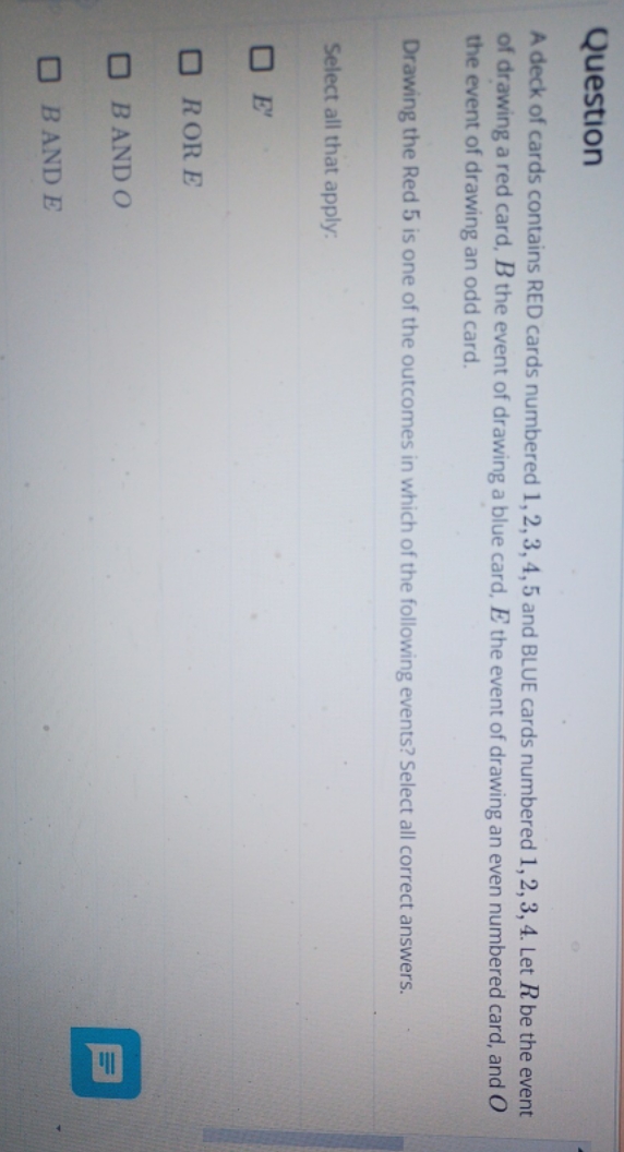 R AND E, O' Question A deck of cards contains RED cards