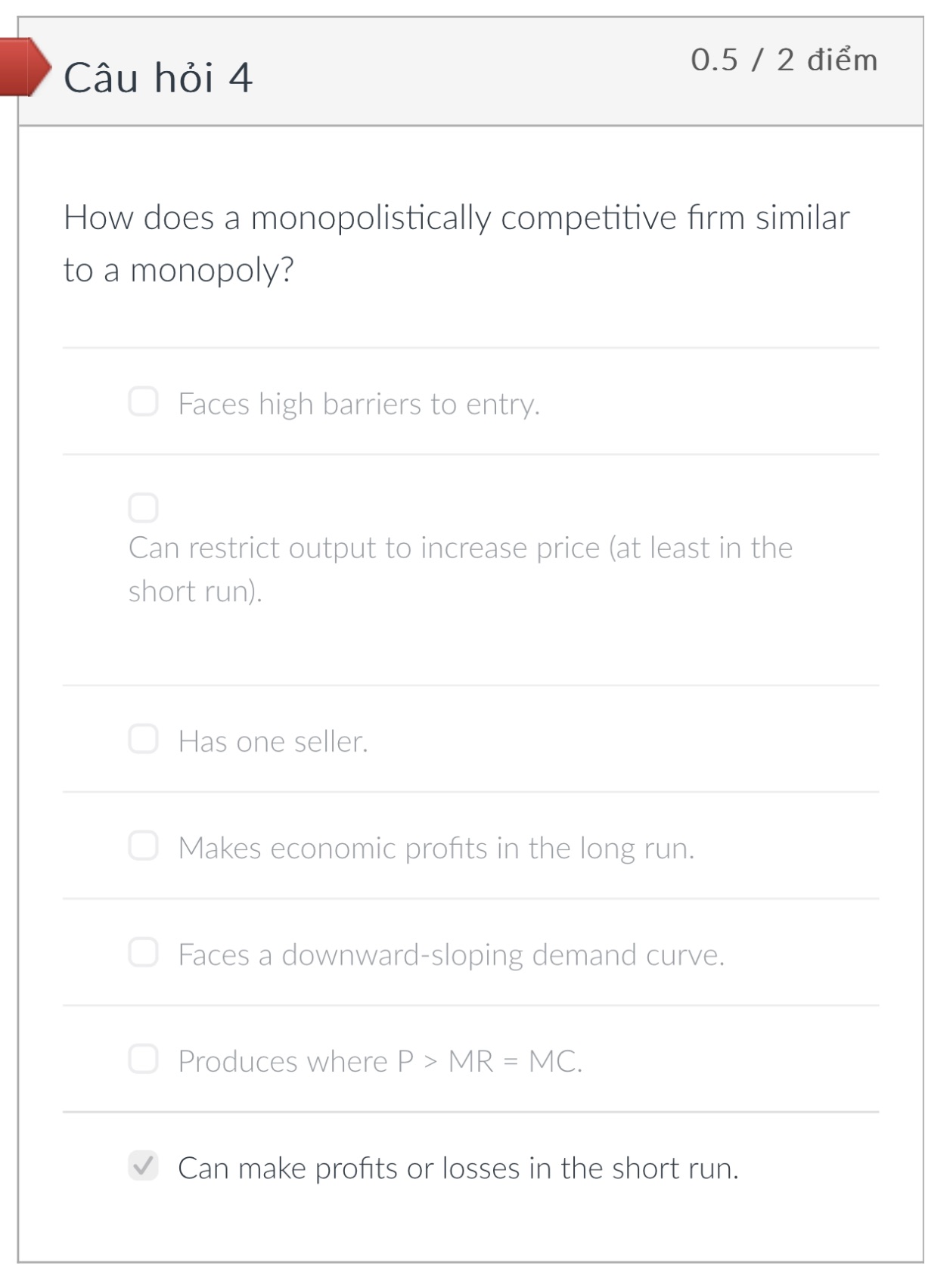  0.5 / 2 dim How does a monopolistically competitive rm similar