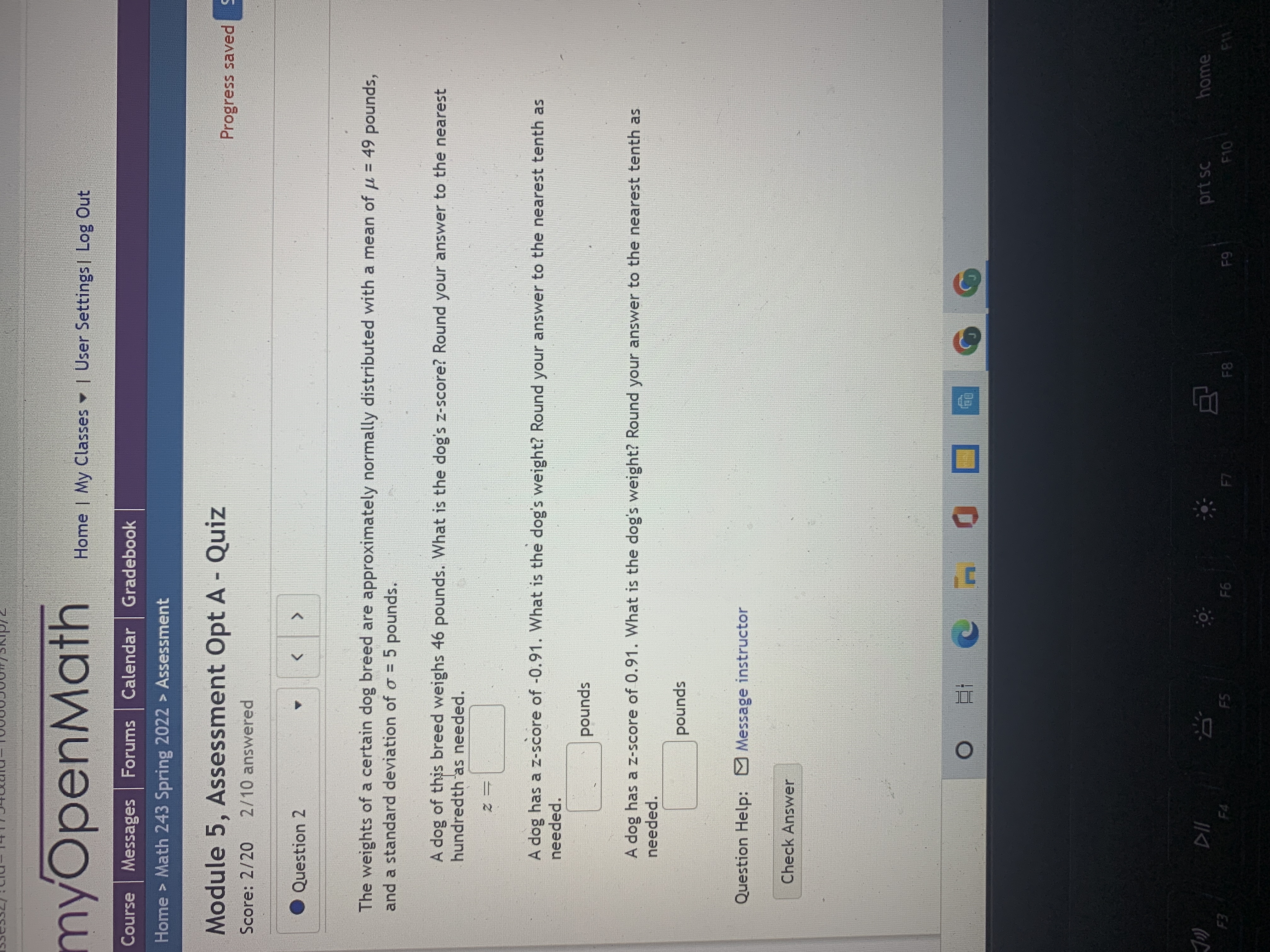  myOpenMath Home | My Classes v | User Settings | Log