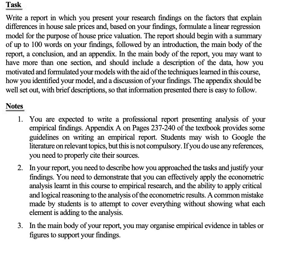  Task Write a report in which you present your research findings