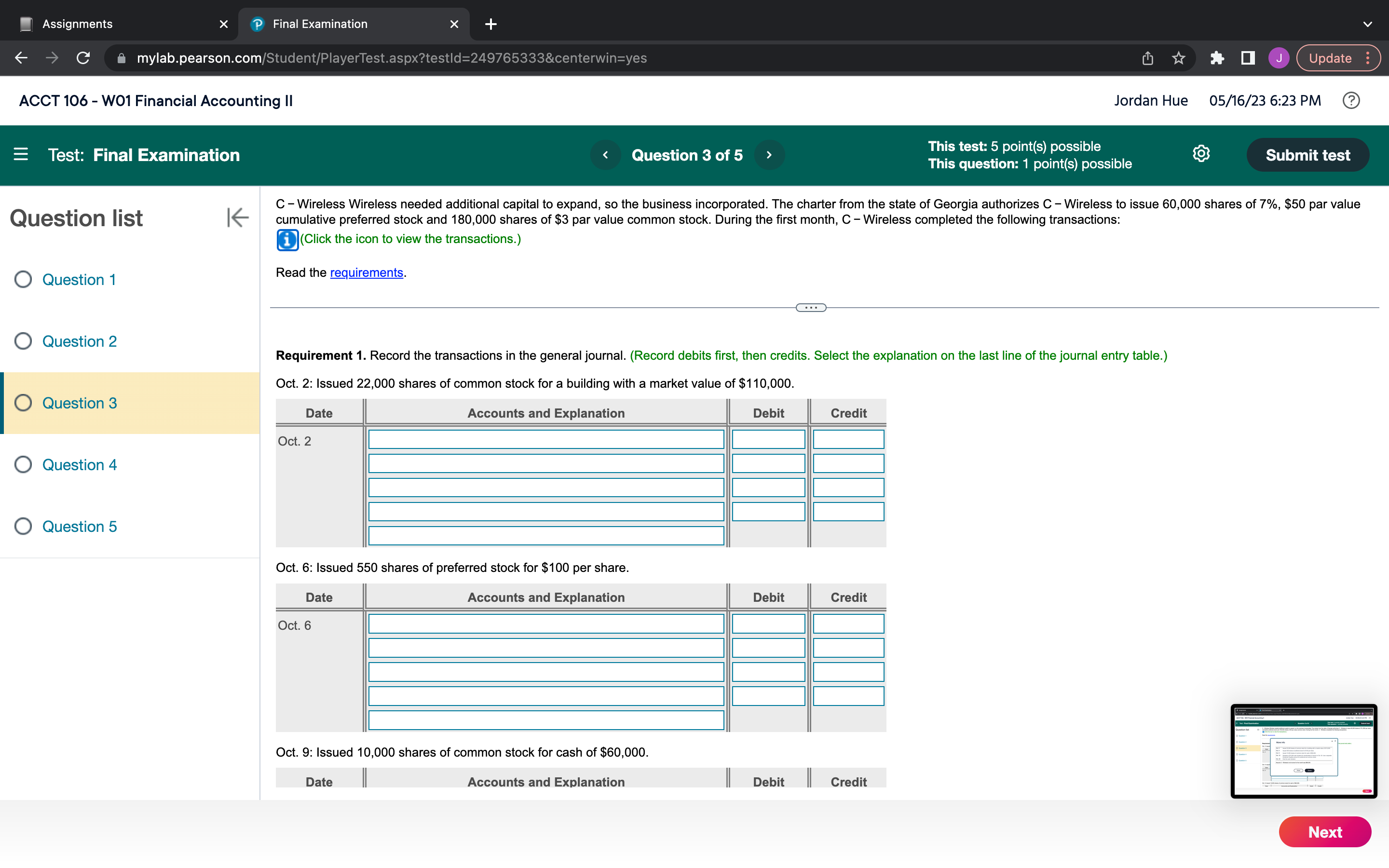 ACCT 106 - W01 Financial Accounting II Jordan Hue 05/16/23 6:23 PM