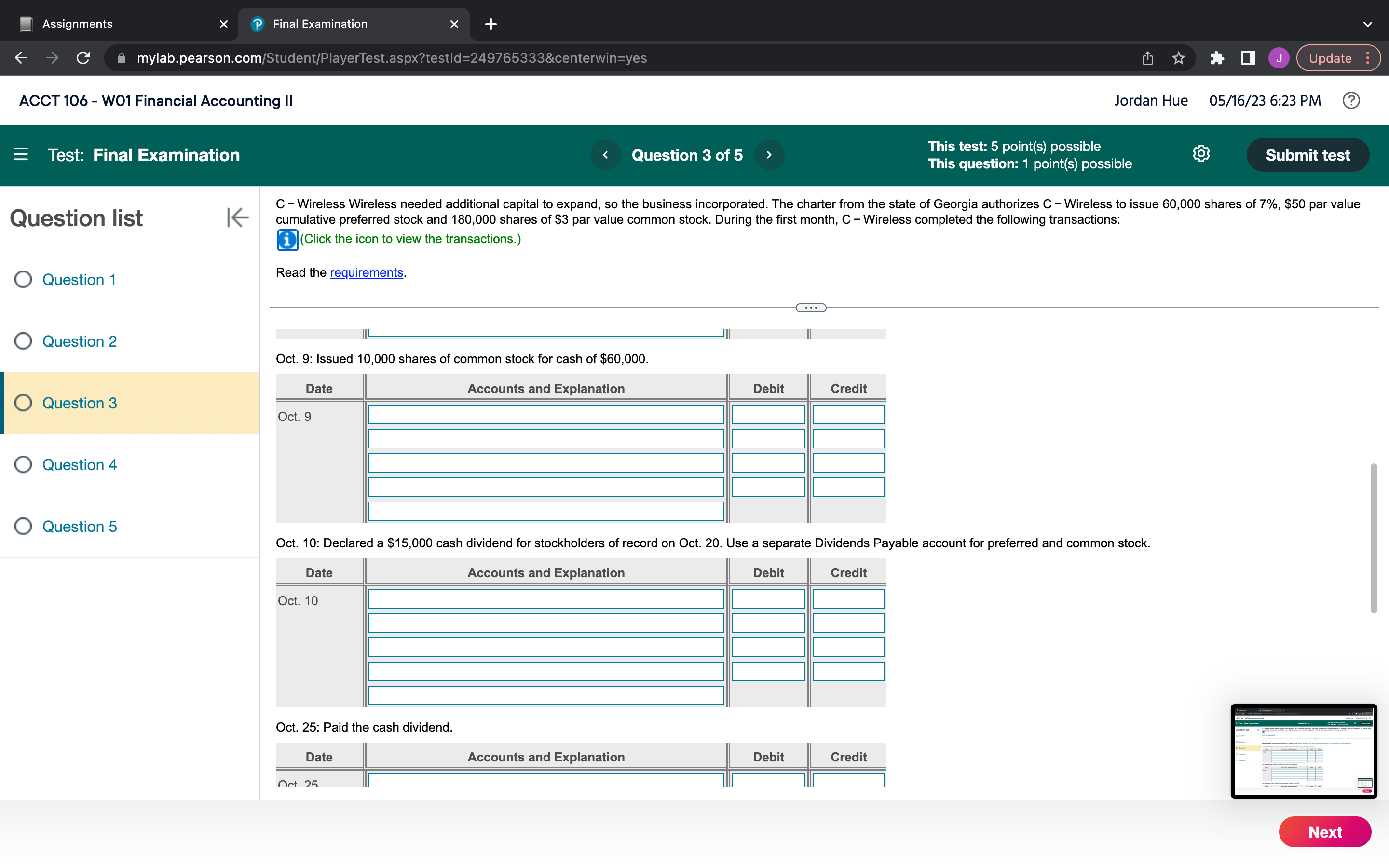 ('2) This test: 5 point(s) possible 2 Test: Flnal Examlnatlon GueSt'on 3