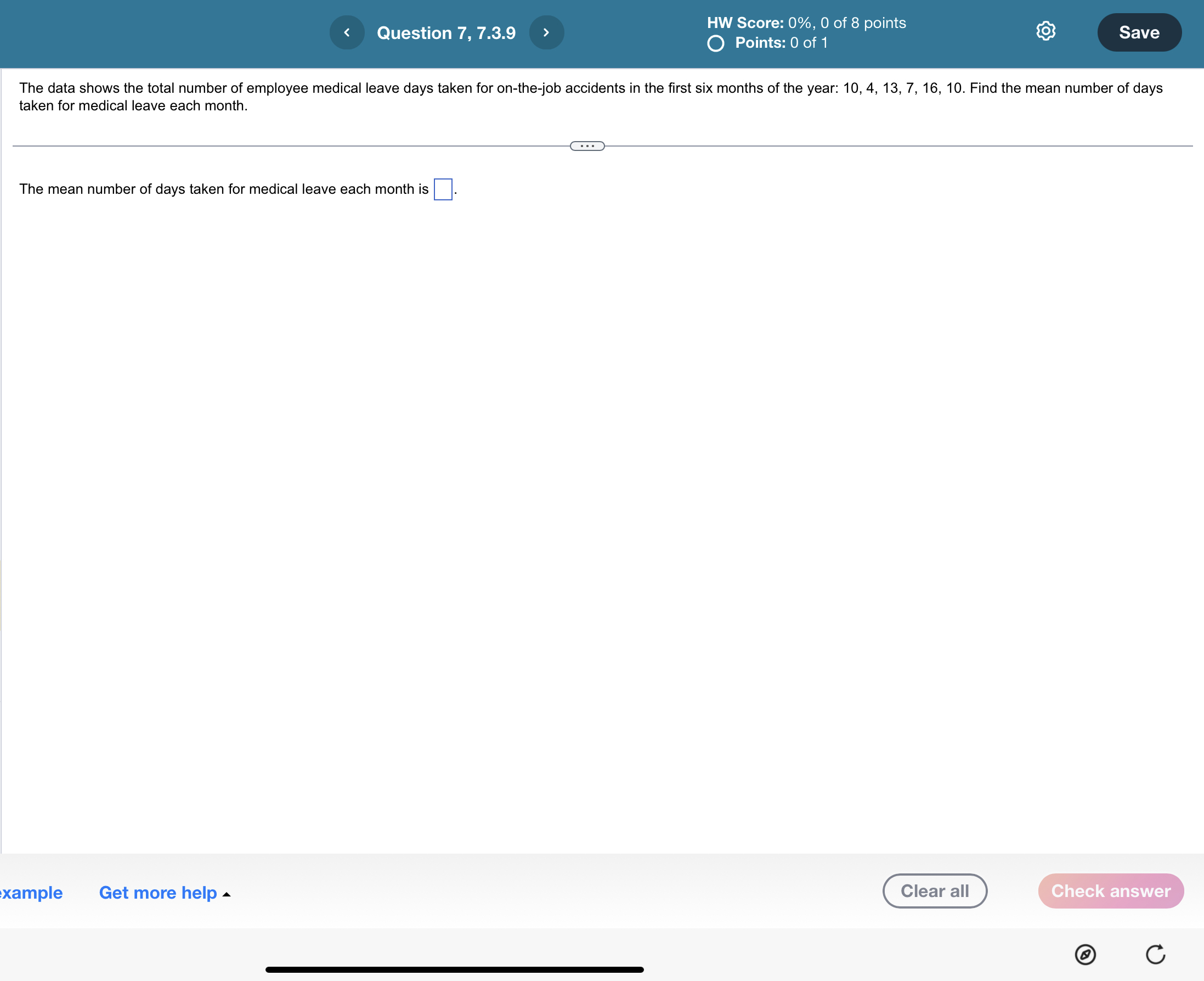 . 0 ' Question 7! 7.3.9 HW Score. 0 A), 0