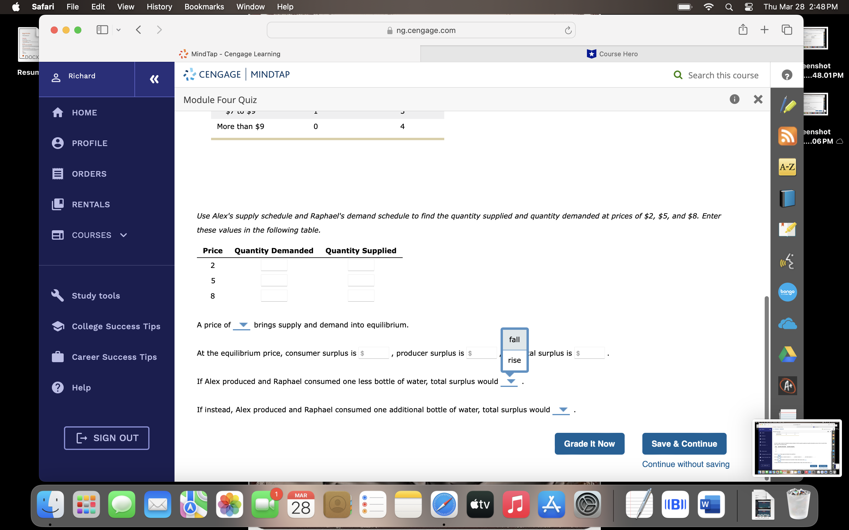 PROFILE Suppose Alex is the only seller in the market for bottled
