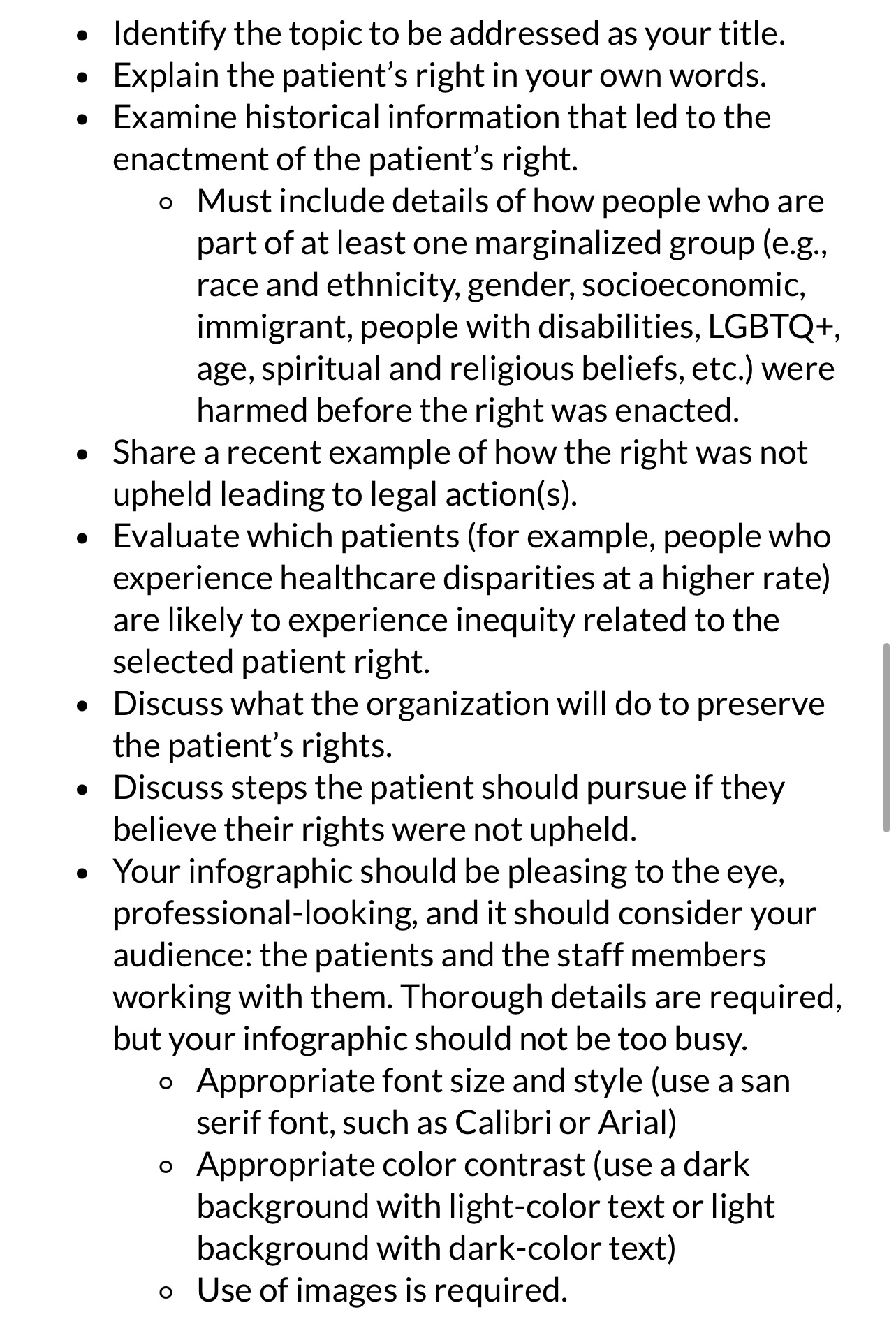 The topic in this infographic assignment is EQUITABLE CARE |ldentify the topic