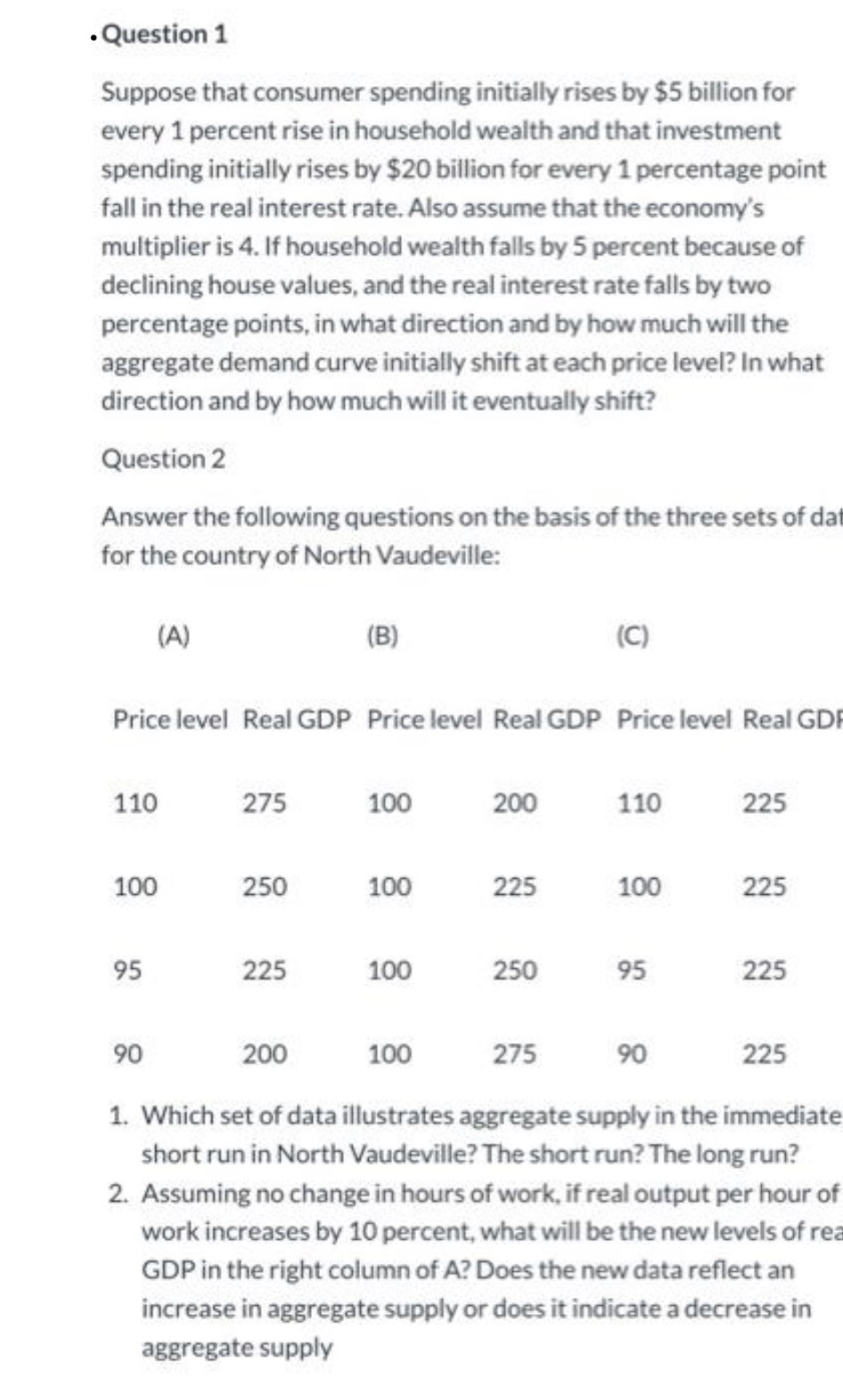 . Question 1 Suppose that consumer spending initially rises by $5