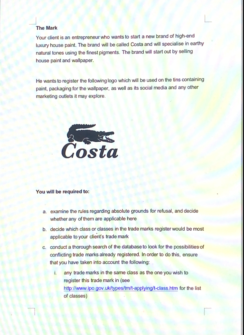 form of a report based upon a search of the trade marks