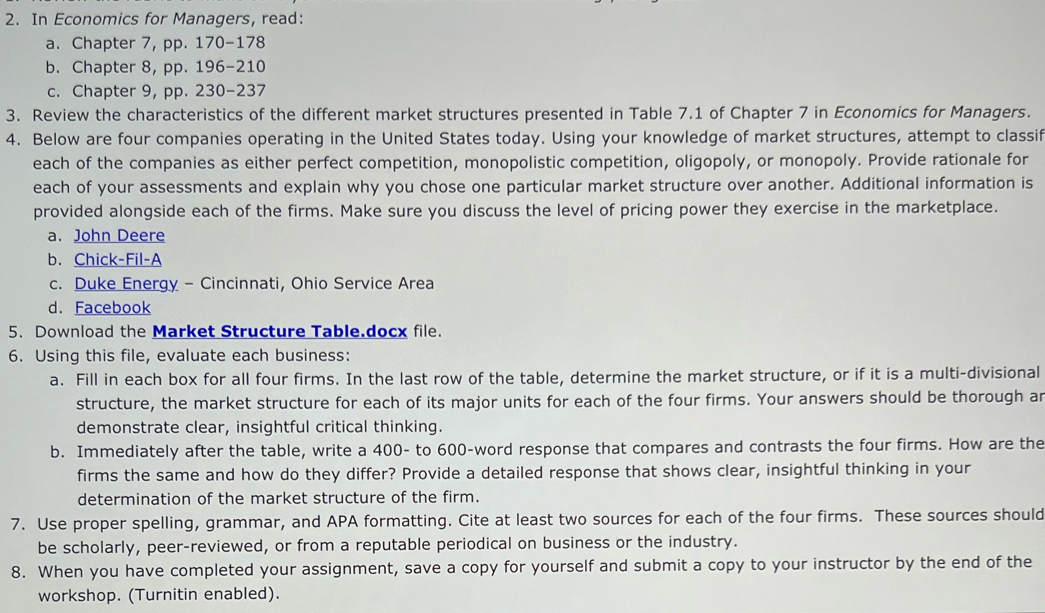 With references please U . In Economics for Managers, read: a. Chapter