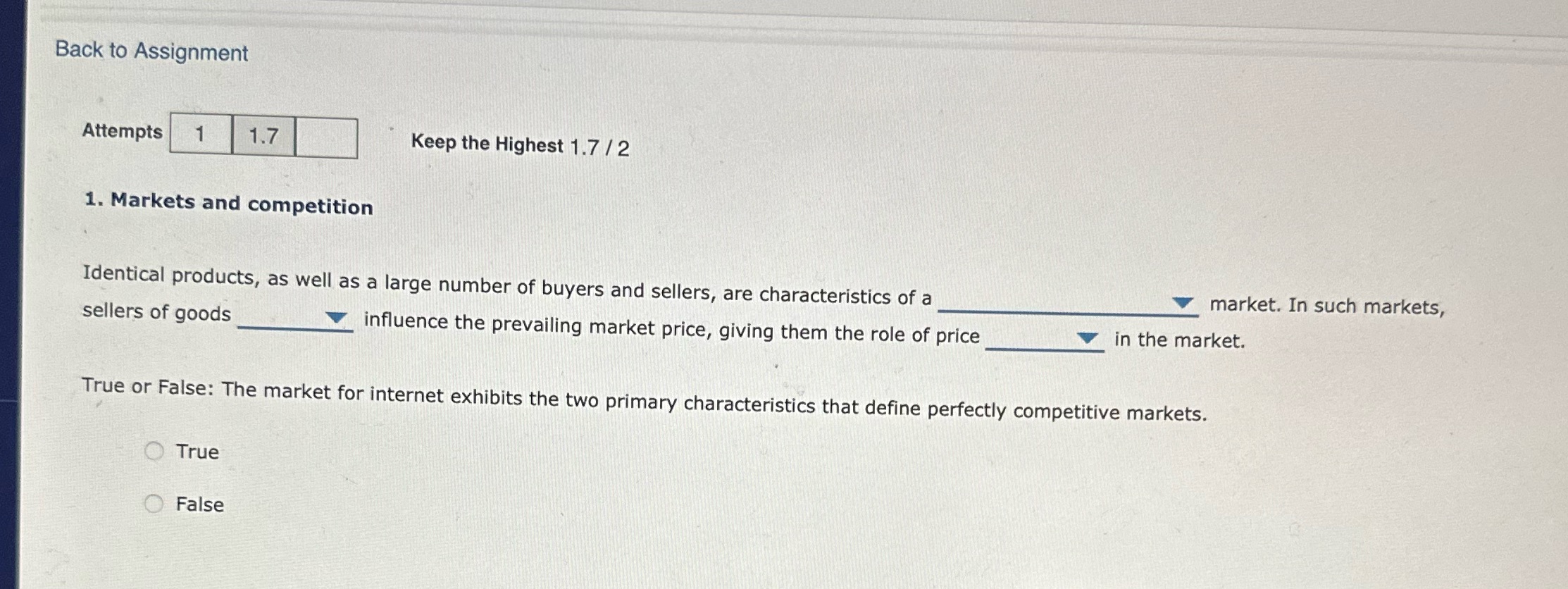 Back to Assignment Attempts 1 1.7 Keep the Highest 1.7 /