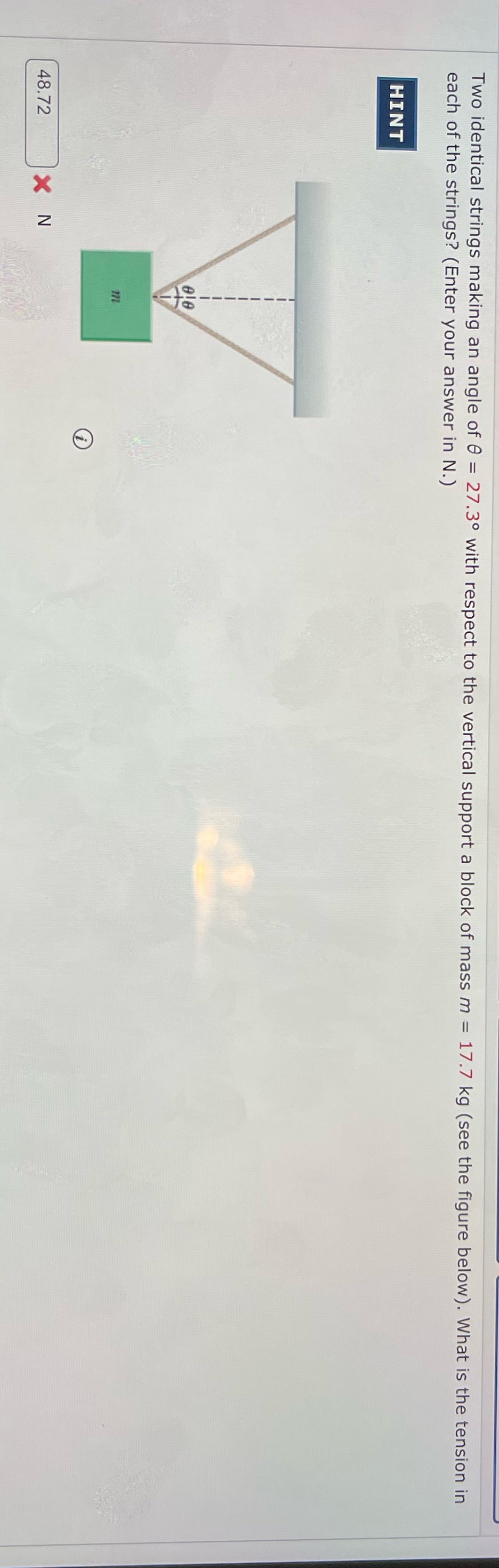 Two identical strings making an angle of 0 = 27.30 with