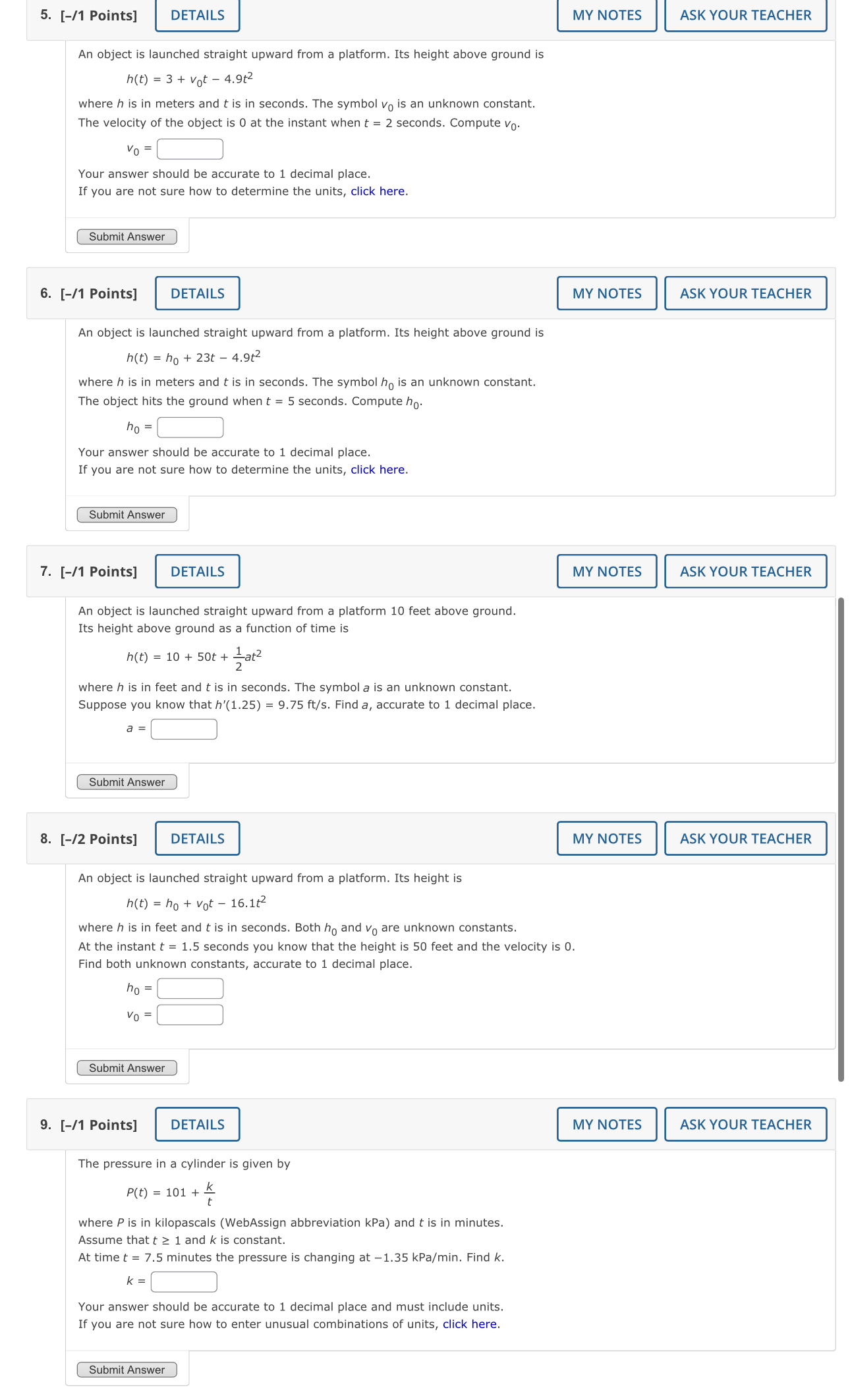 an object launched straight up is h(t) = 100 + 64t 16t2