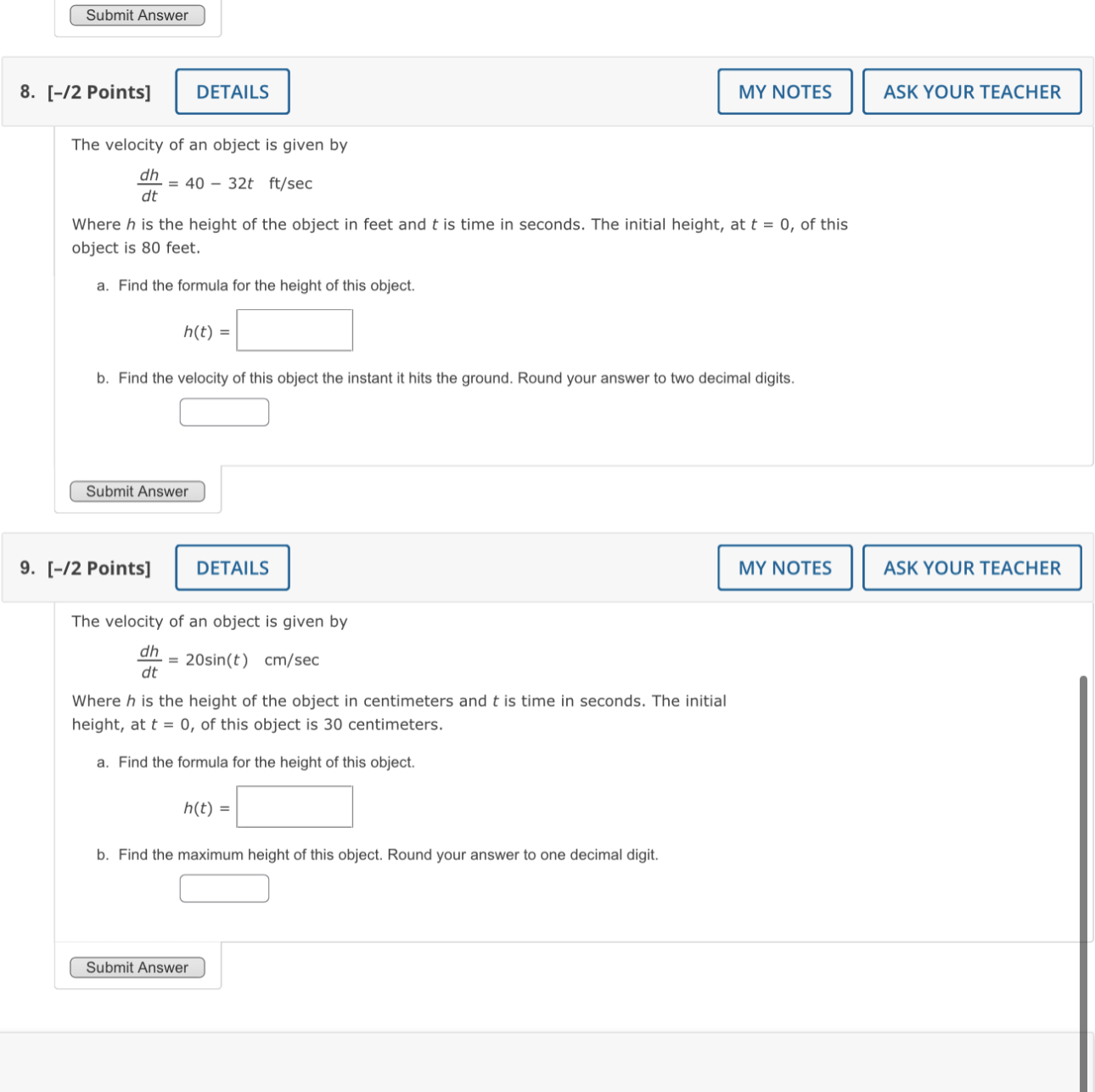 seconds? [: When is the height exactly 5 feet? (Assume t >