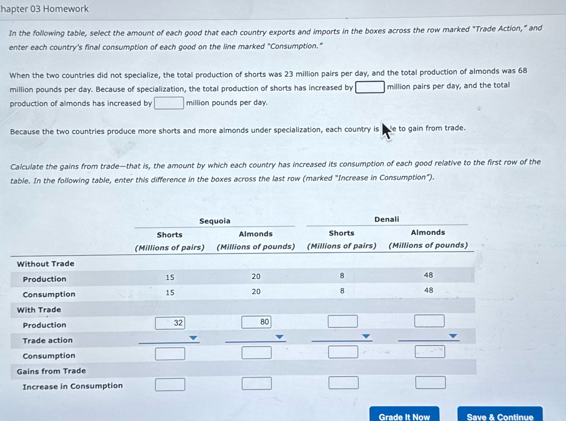 'hapter 03 Homework In the following table, select the amount of