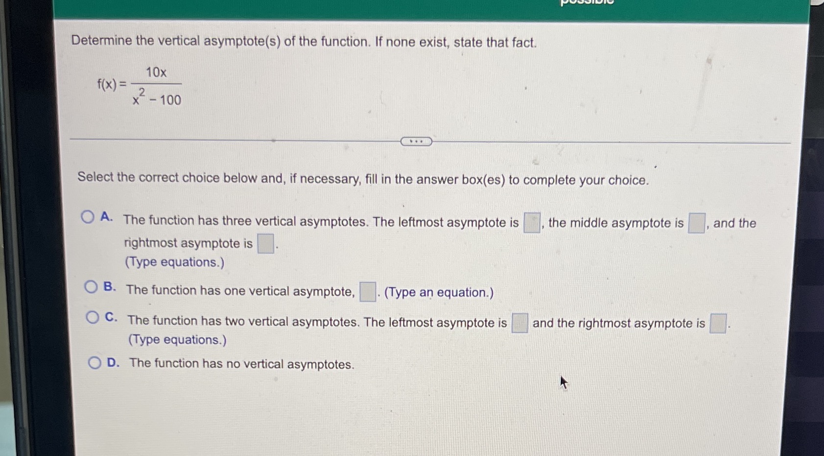 Determine the vertical asymptote(s) of the function. If none exist, state