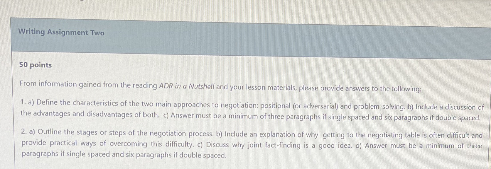  Writing Assignment Two 50 points From information gained from the reading