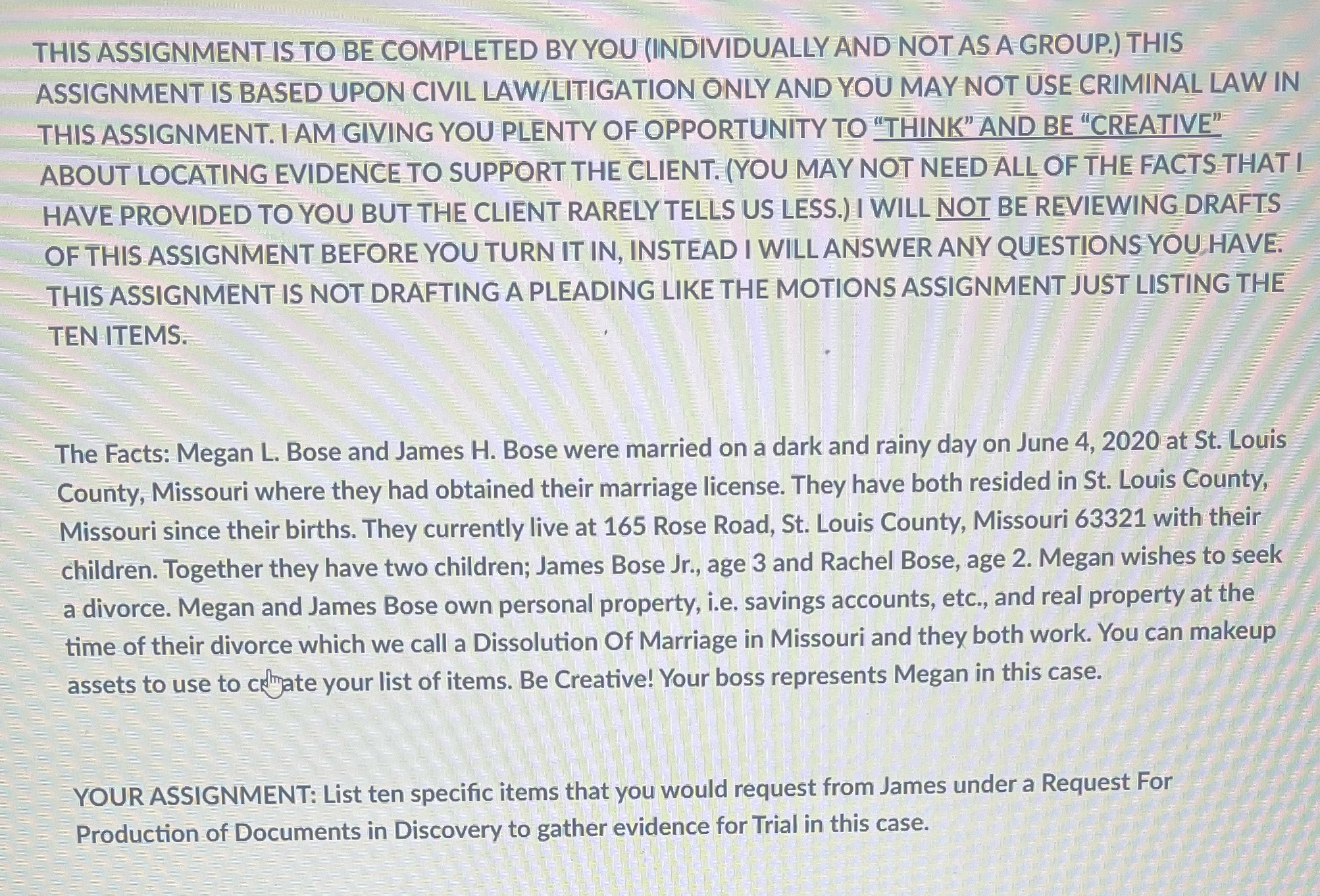  THIS ASSIGNMENT IS TO BE COMPLETED BY YOU (INDIVIDUALLY AND NOT