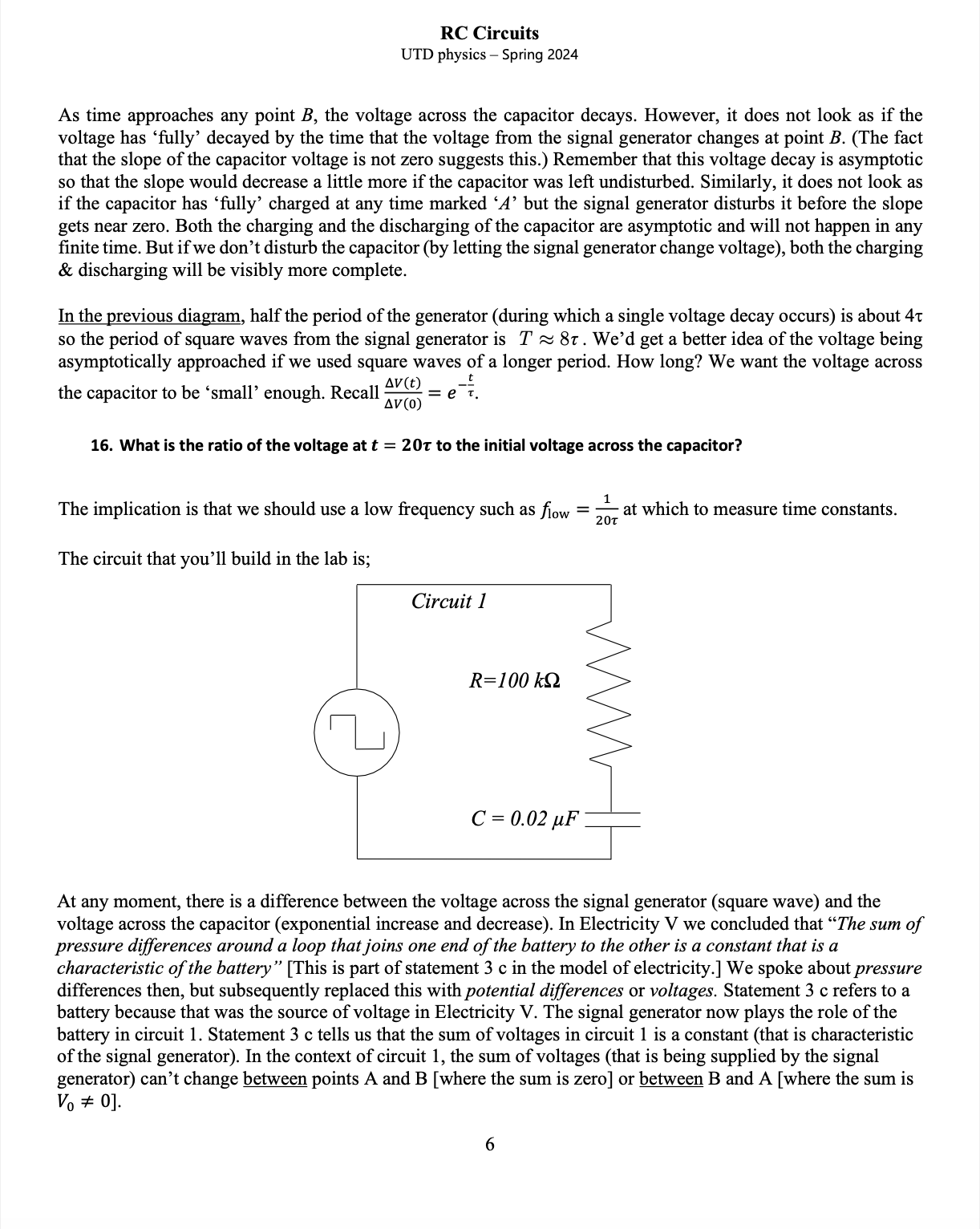RC Circuits UTD physics Spring 2024 As time approaches any point