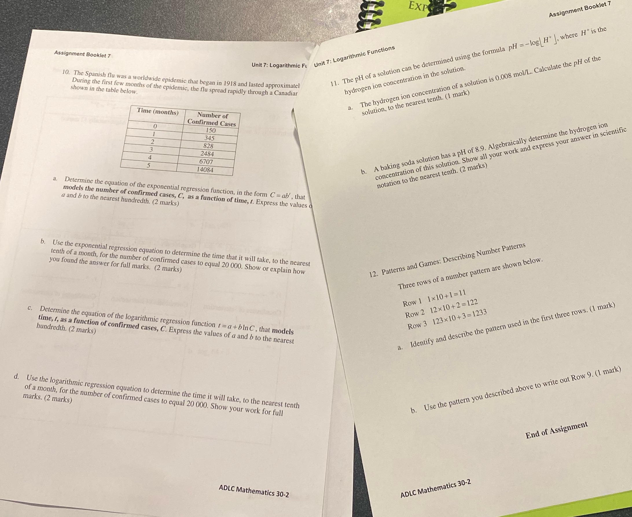 i need help on 10,11 and 12 EXP Assignment Booklet 7 11.