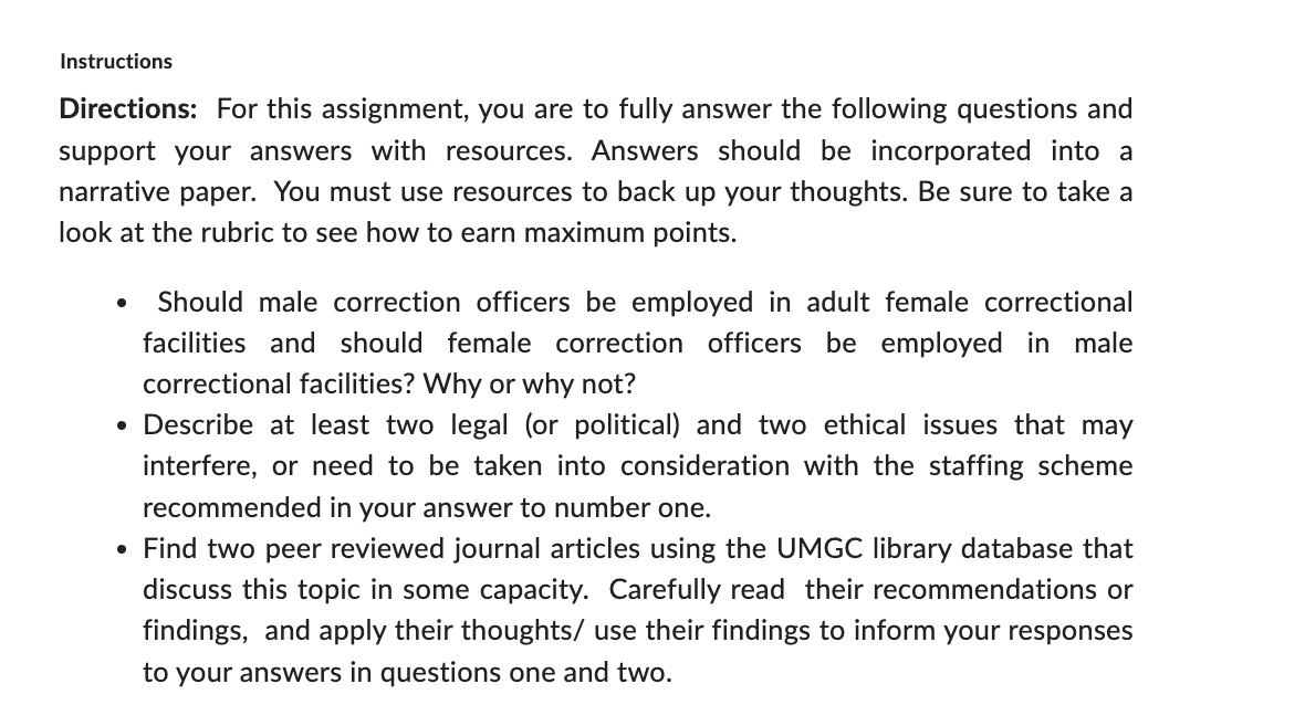 Instructions Directions: For this assignment, you are to fully answer the