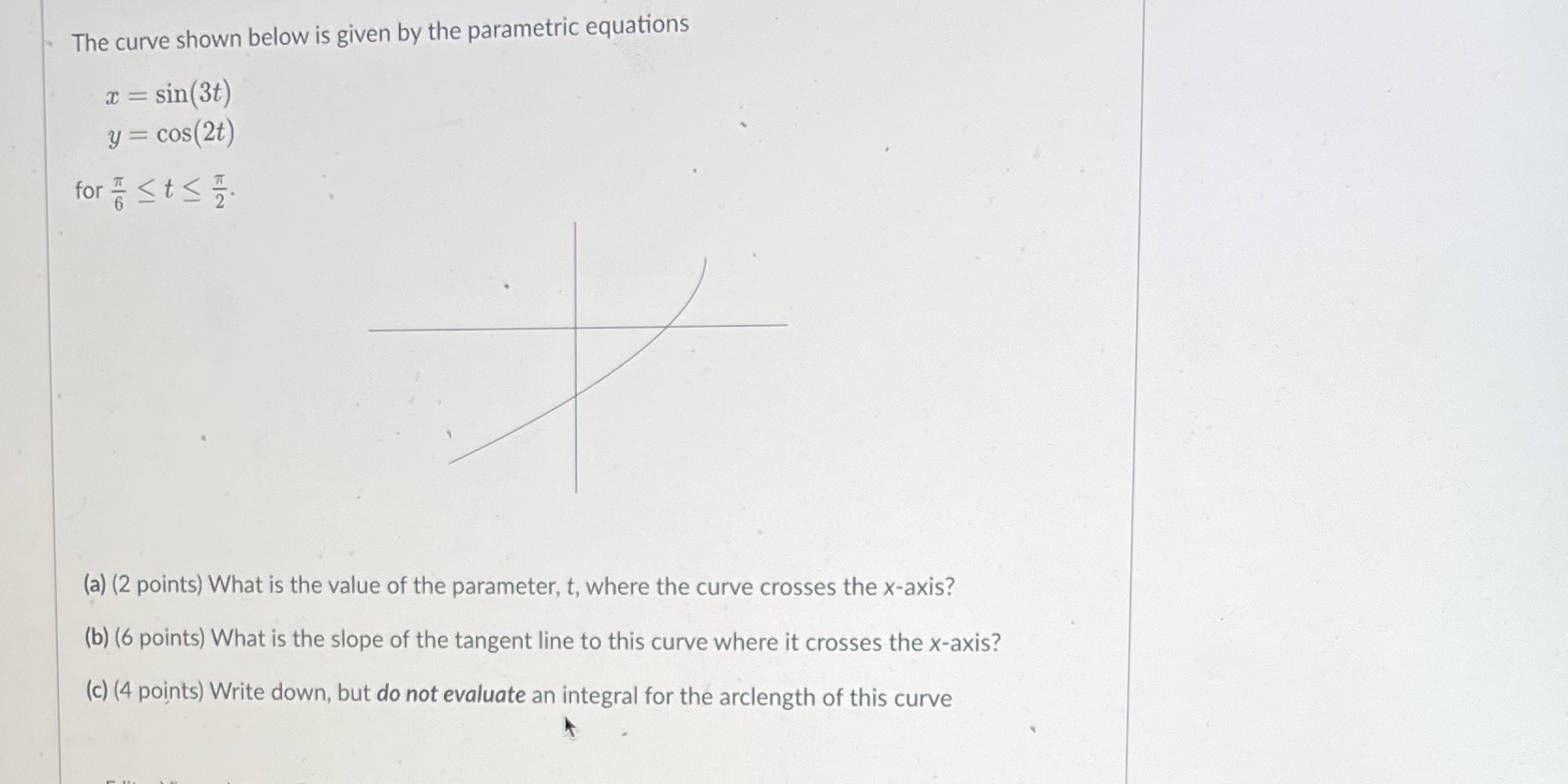 The curve shown below is given by the parametric equations a: =