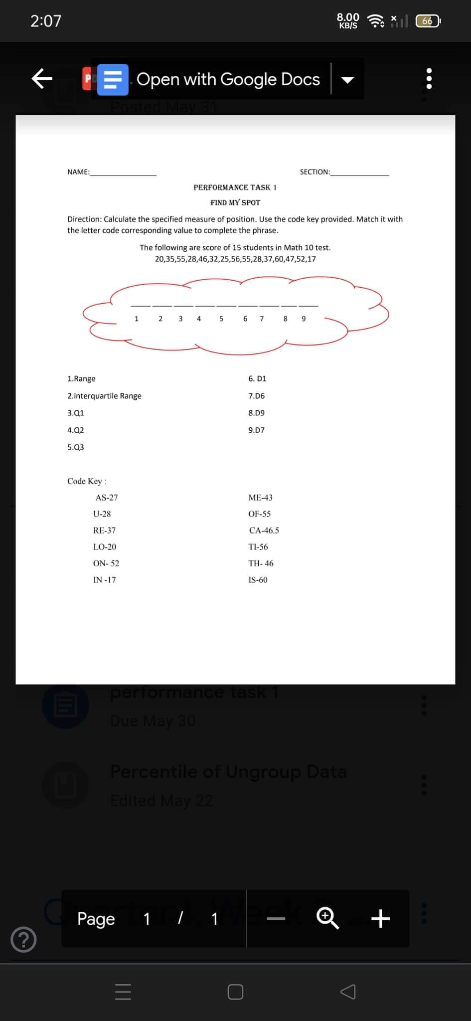 2:07 8.00 KB/S 66 P E Open with Google Docs NAME:
