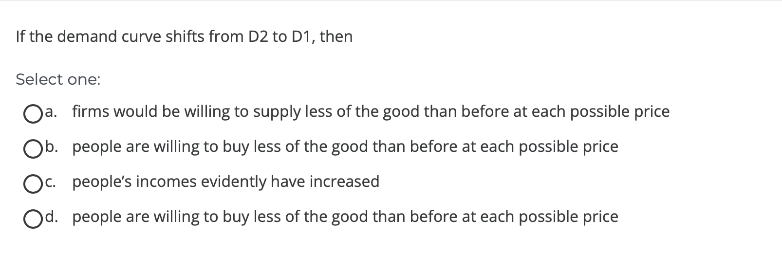 an increase in overall demand Ob. a decrease in overall demand Oc.