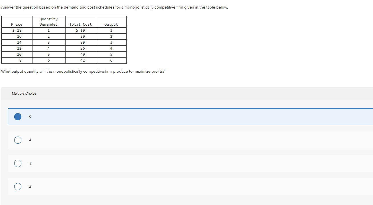 Answer the question based on the demand and cost schedules for
