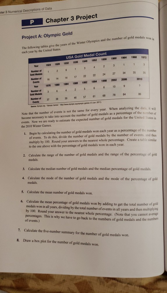  ter 3 Numerical Descriptions of Data P Chapter 3 Project Project