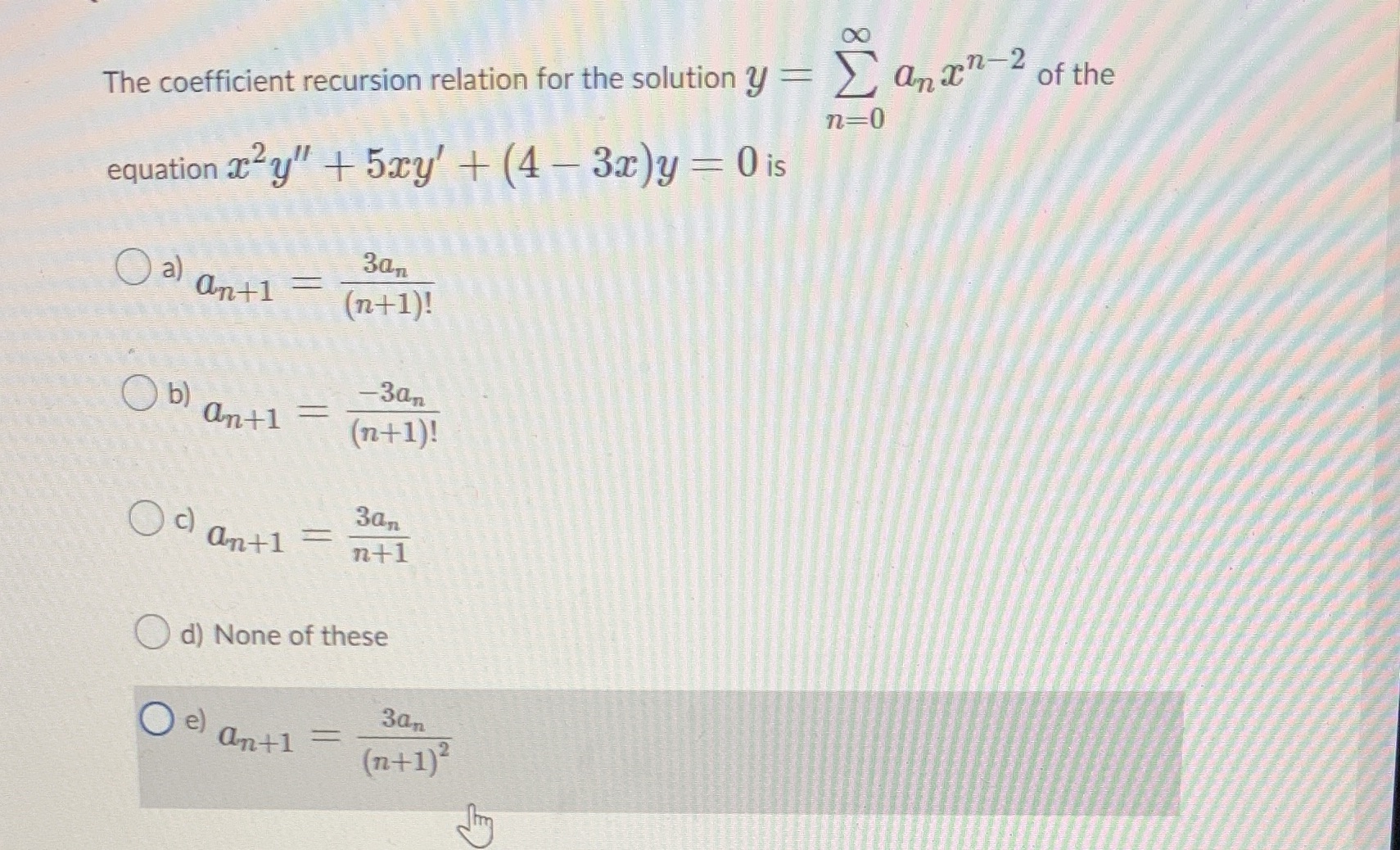  of the The coefficient recursion relation for the solution y =>