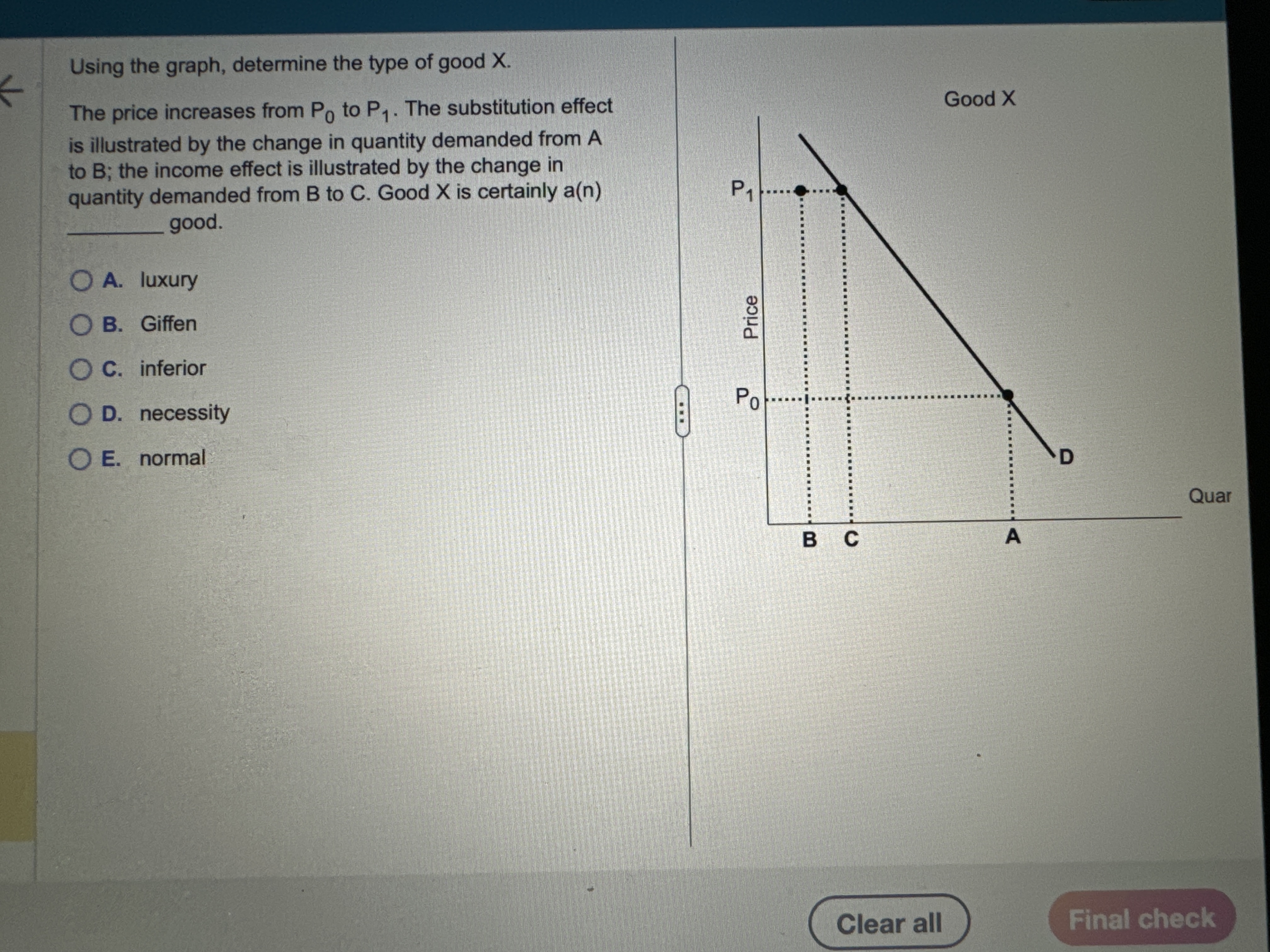  Using the graph, determine the type of good X. The price
