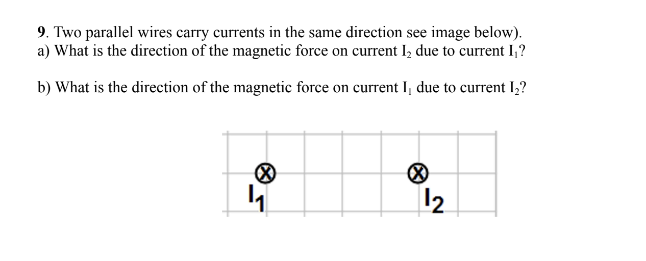 9. Two parallel wires carry currents in the same direction see