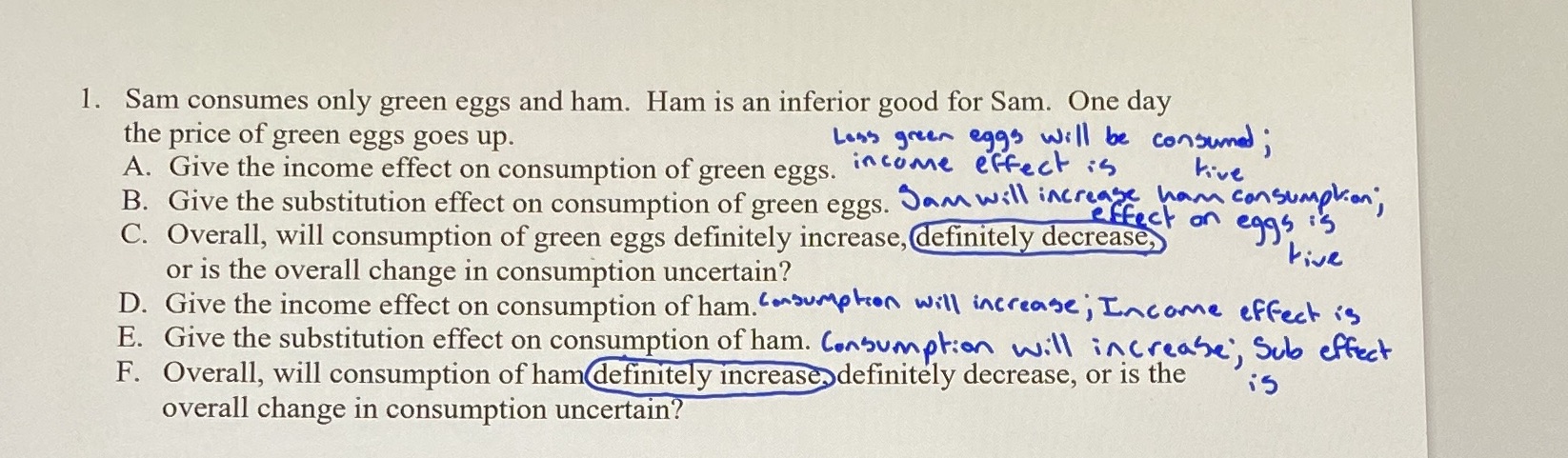 For A, B, D, & E please tell me if the effect