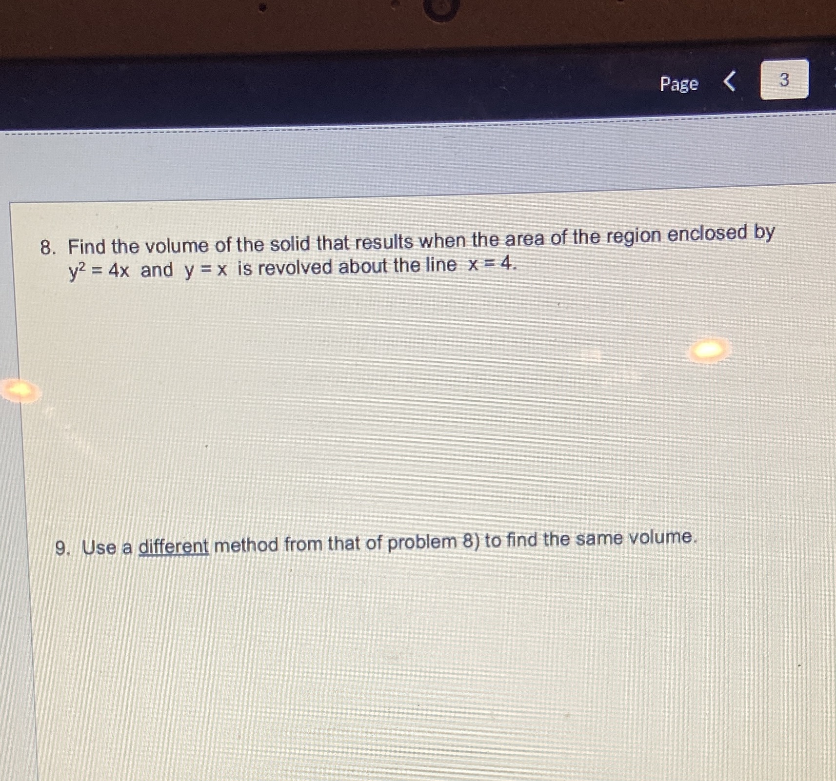 Page < 8. Find the volume of the solid that results when
