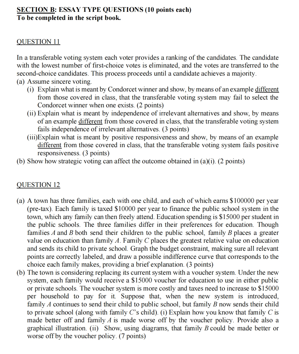  SECTION B: ESSAY TYPE QUESTIONS (10 points each) To be completed