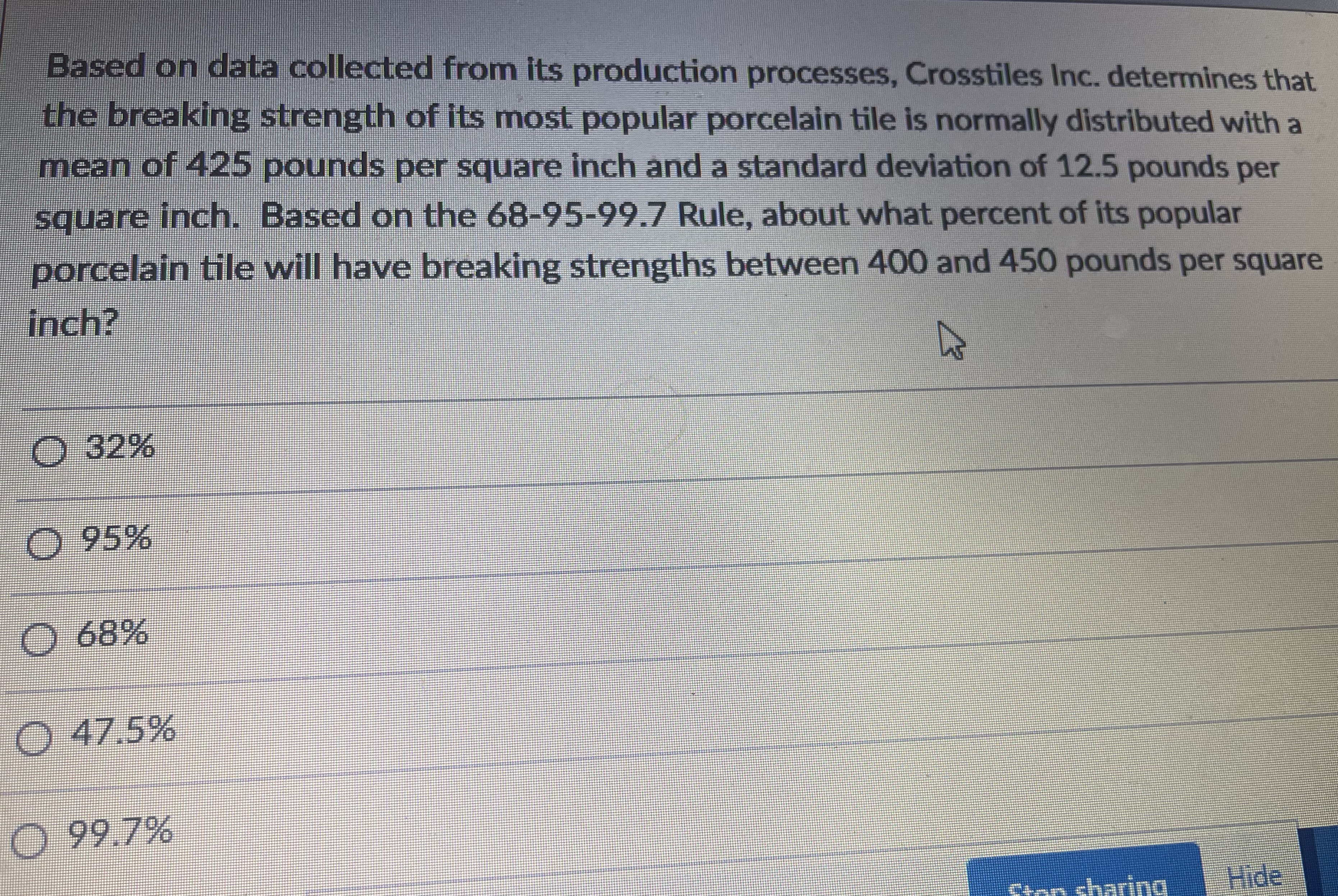 Based on data collected from its production processes, Crosstiles Inc. determines