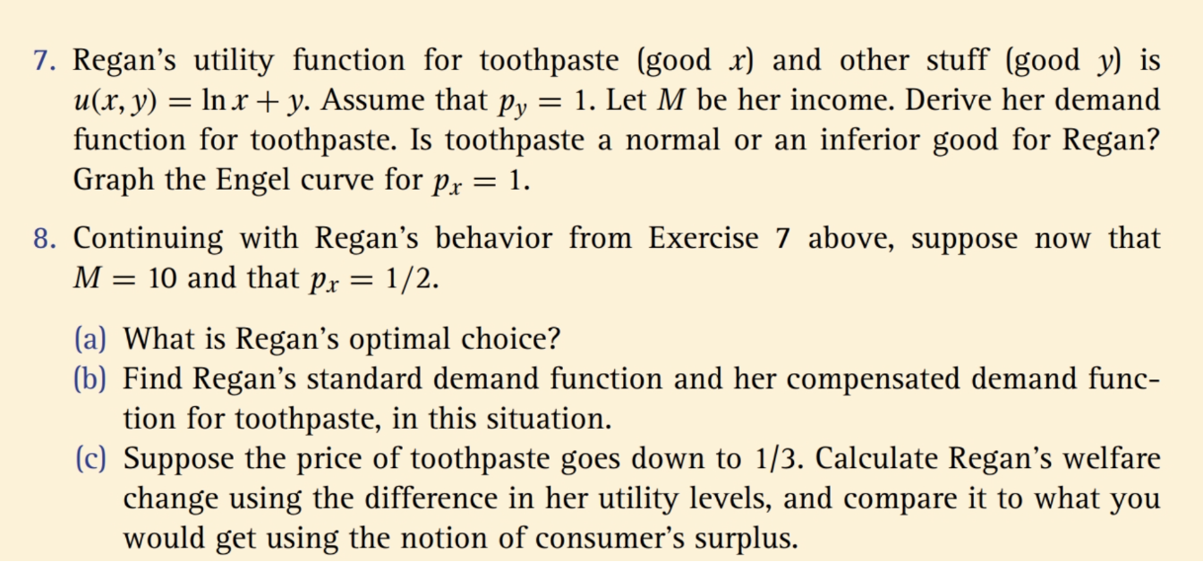  7. Regan's utility function for toothpaste (good x) and other stuff