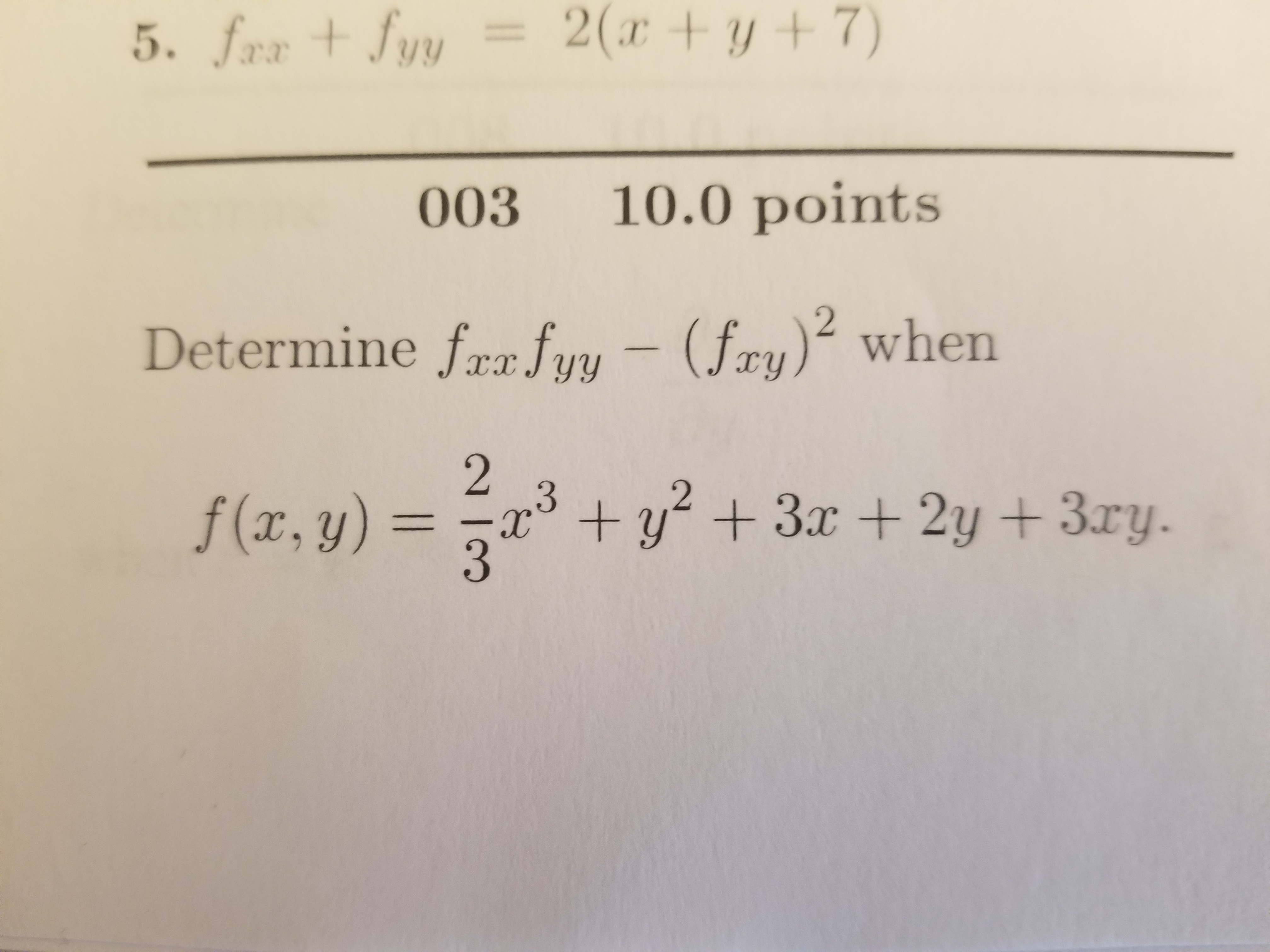 003 10.0 points Determine f f yy 2 3 3 (fry) 2