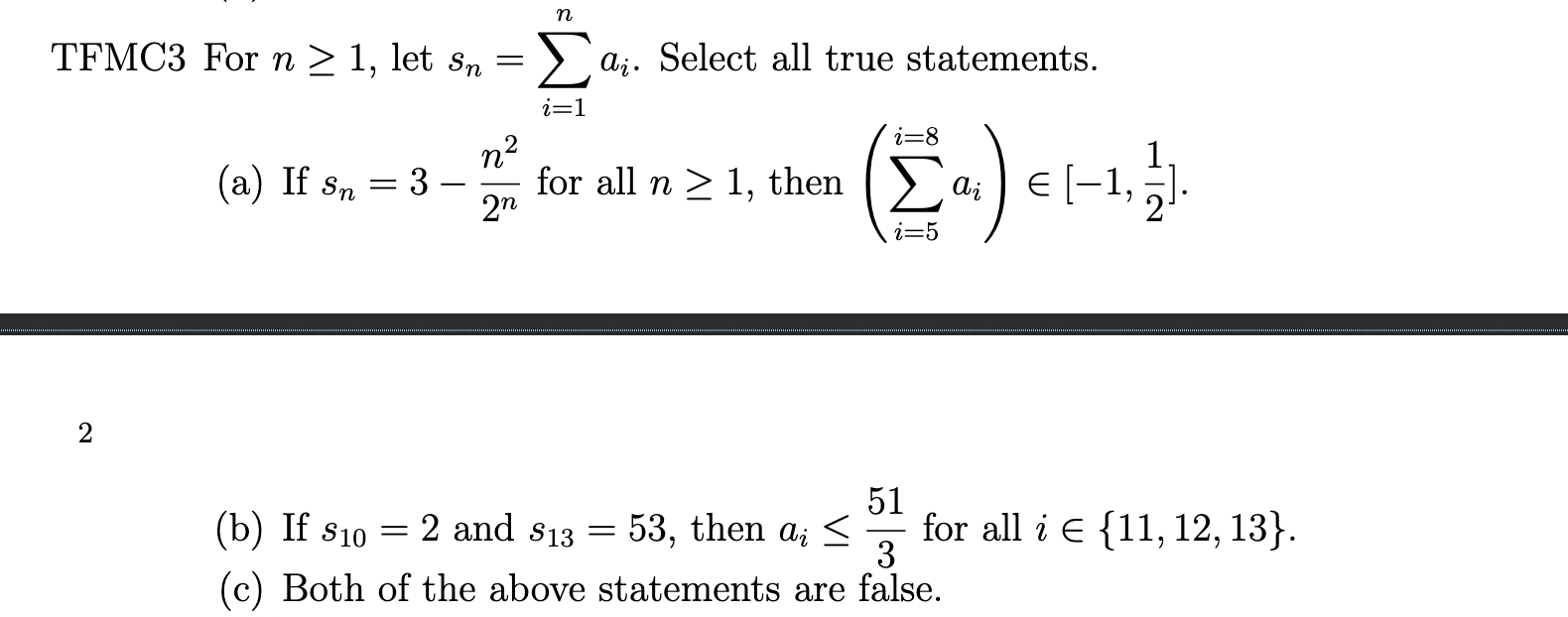  TFMCB For n 2 1, let 5,, = 2a,. Select all