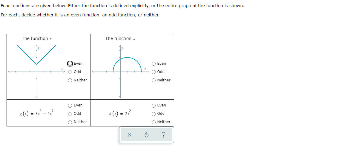  Four functions are given below. Either the function is defined explicitly,