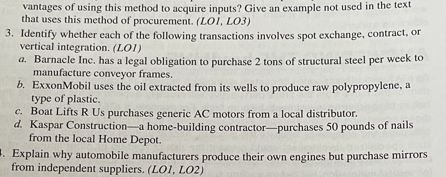 vantages of using this method to acquire inputs? Give an example