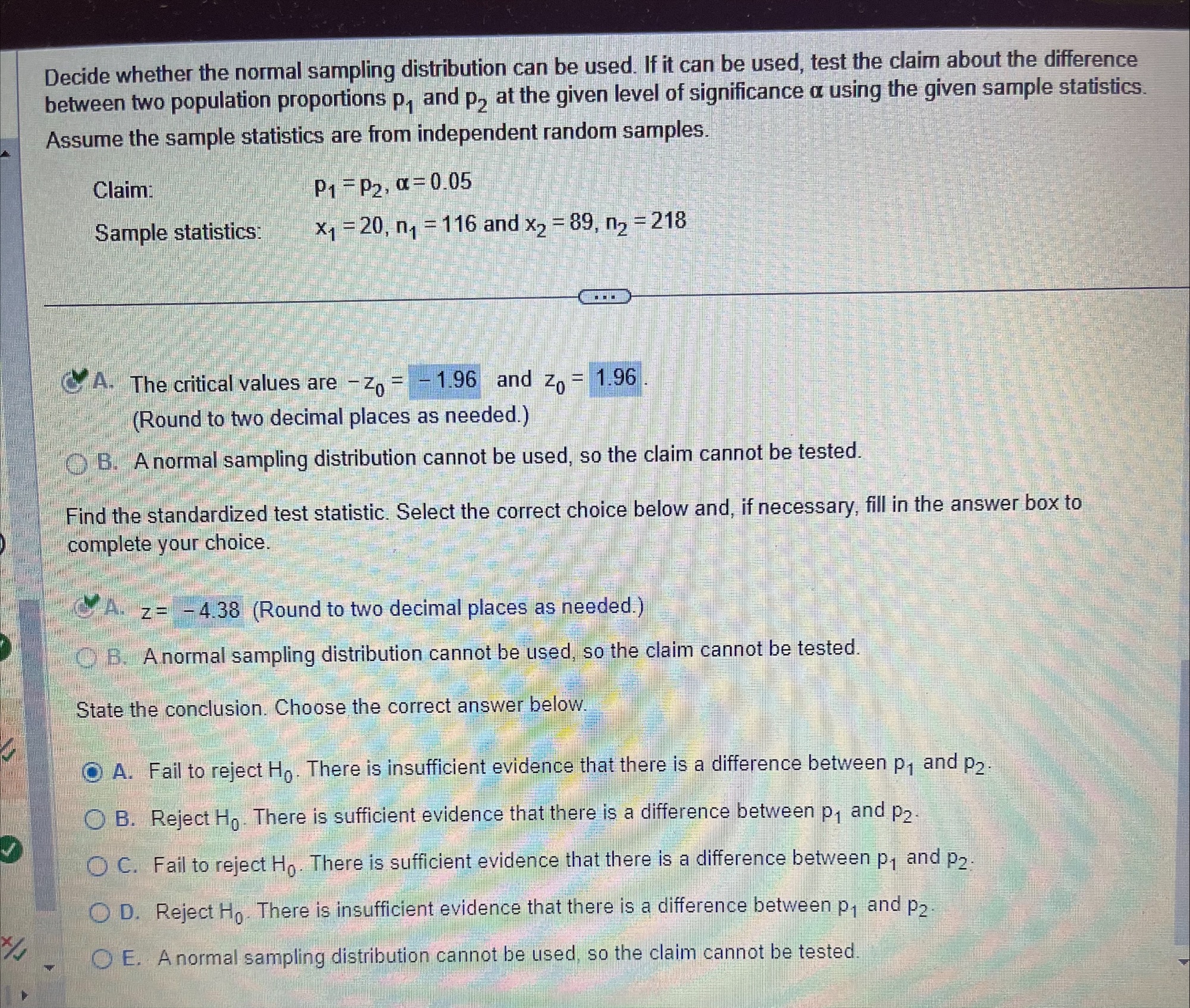 what would i do for the conclusion? Decide whether the normal sampling